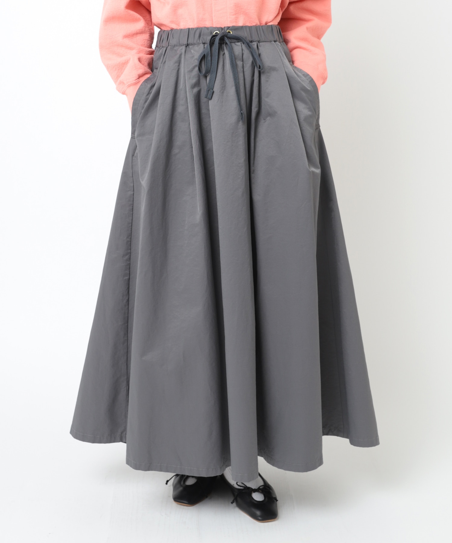 【7月中旬納期】G1073 C/ナイロンのプルオンロングスカート