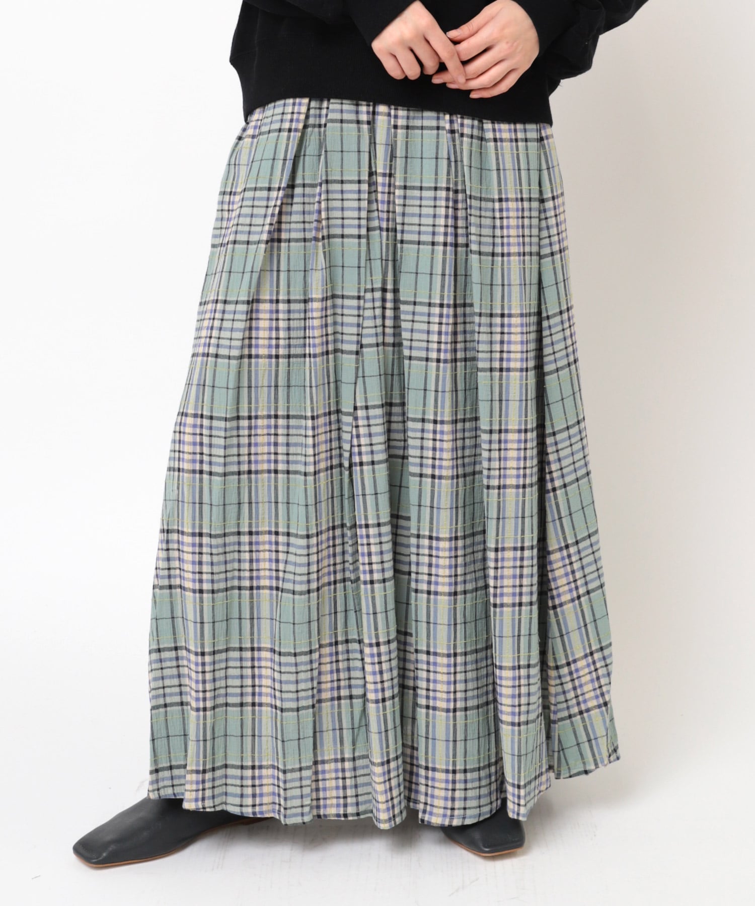 G1082 モールヤーンチェックランダムタックスカート
