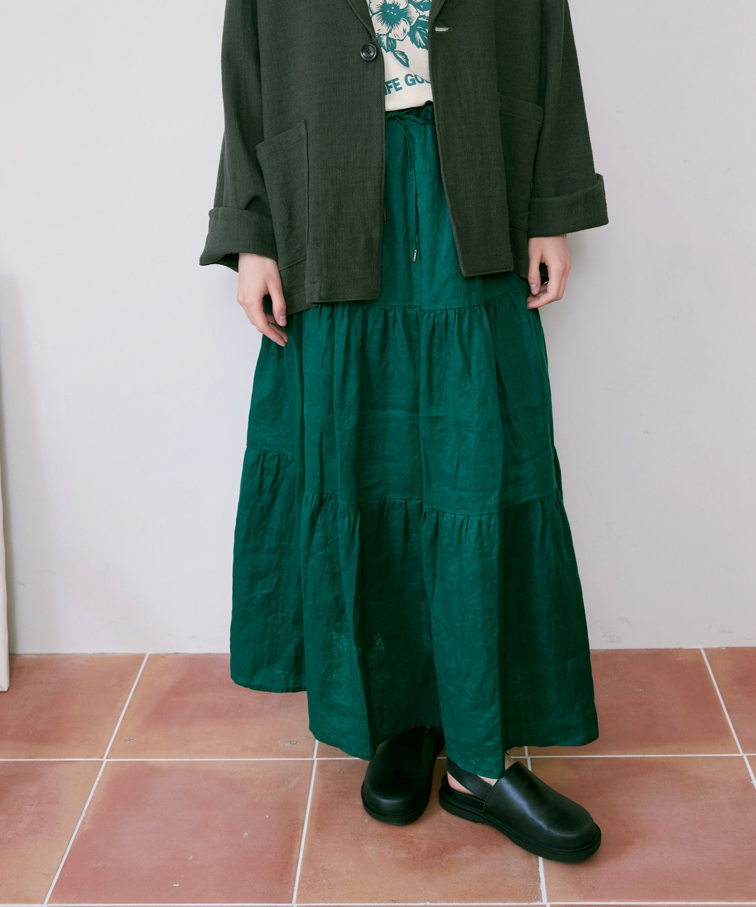 G1091 リネンロングティアードスカート