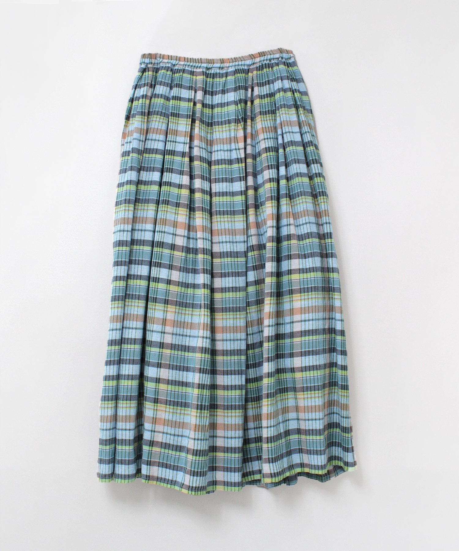 G1092 マドラスチェックタックギャザースカート