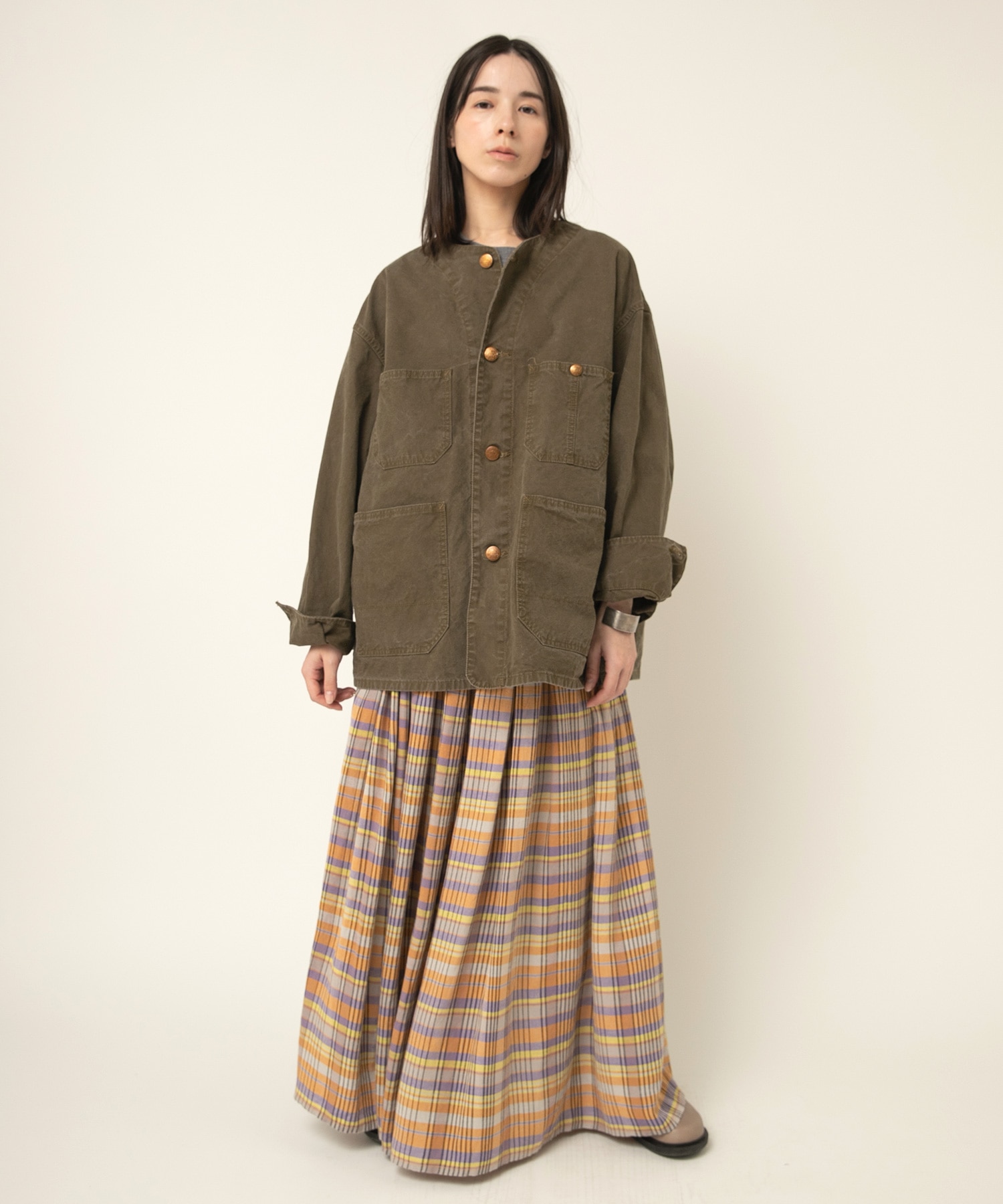 G1092 マドラスチェックタックギャザースカート