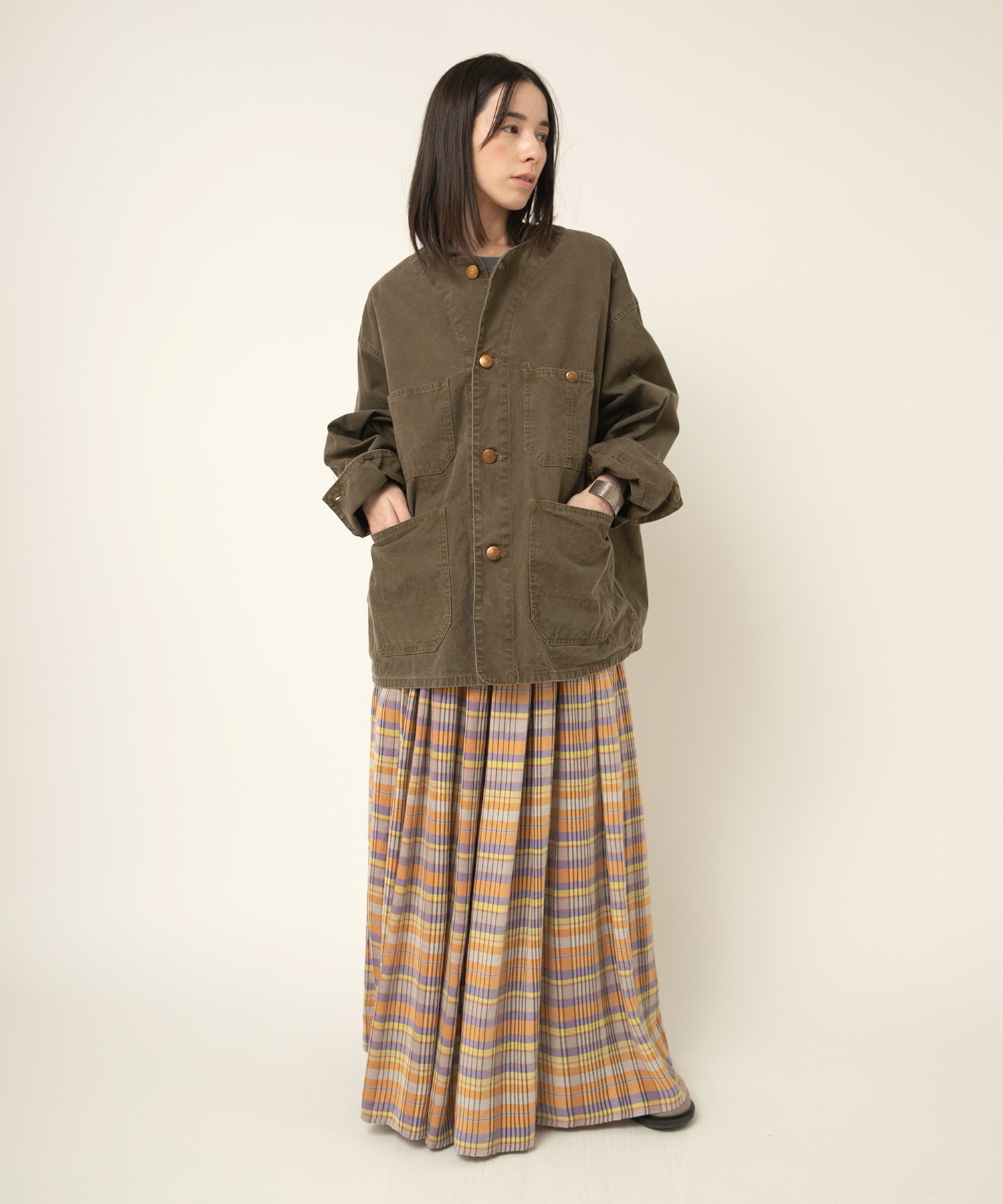 G1092 マドラスチェックタックギャザースカート