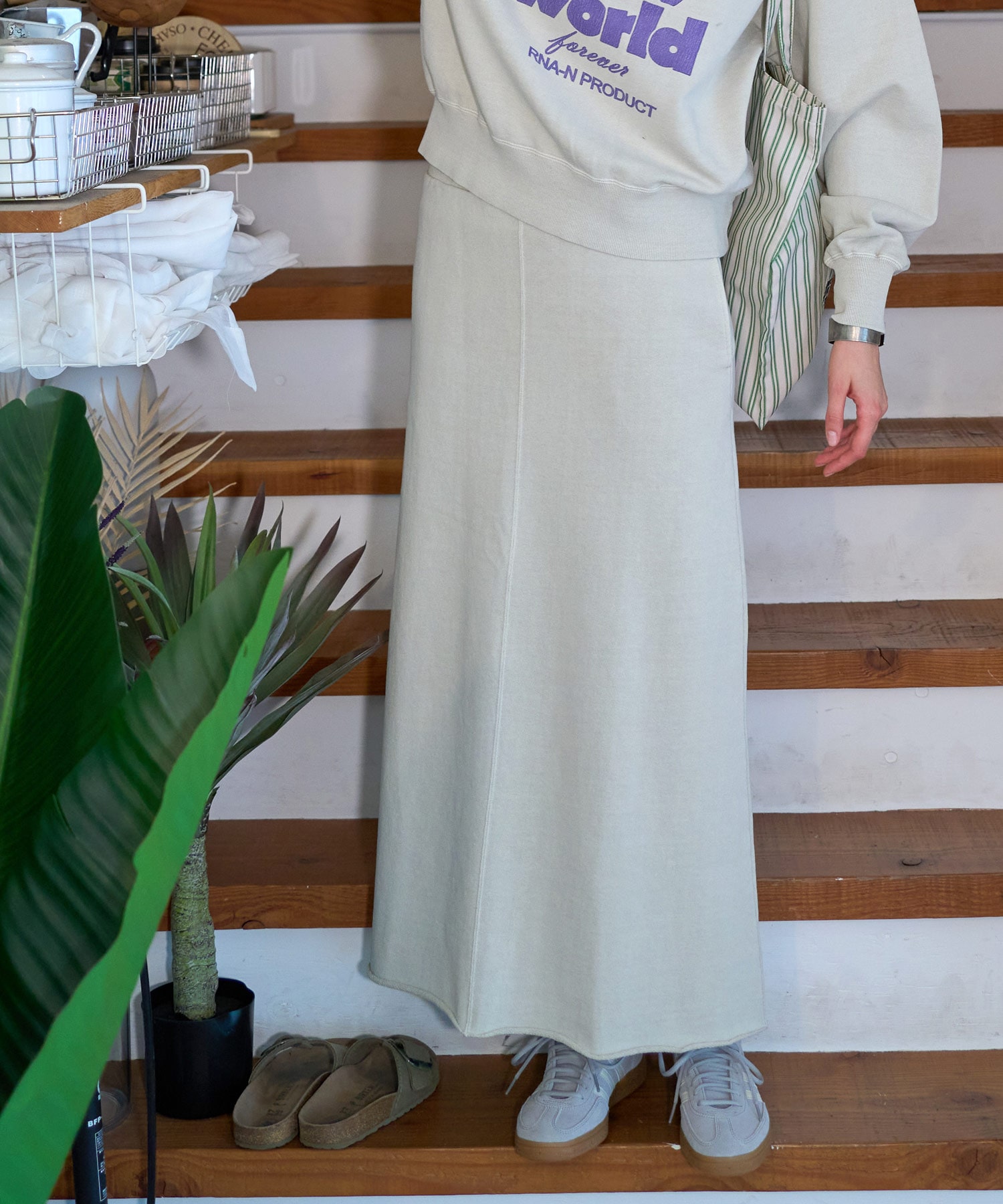 G1102 ピグメントダイトンプキン裏毛ロングスカート