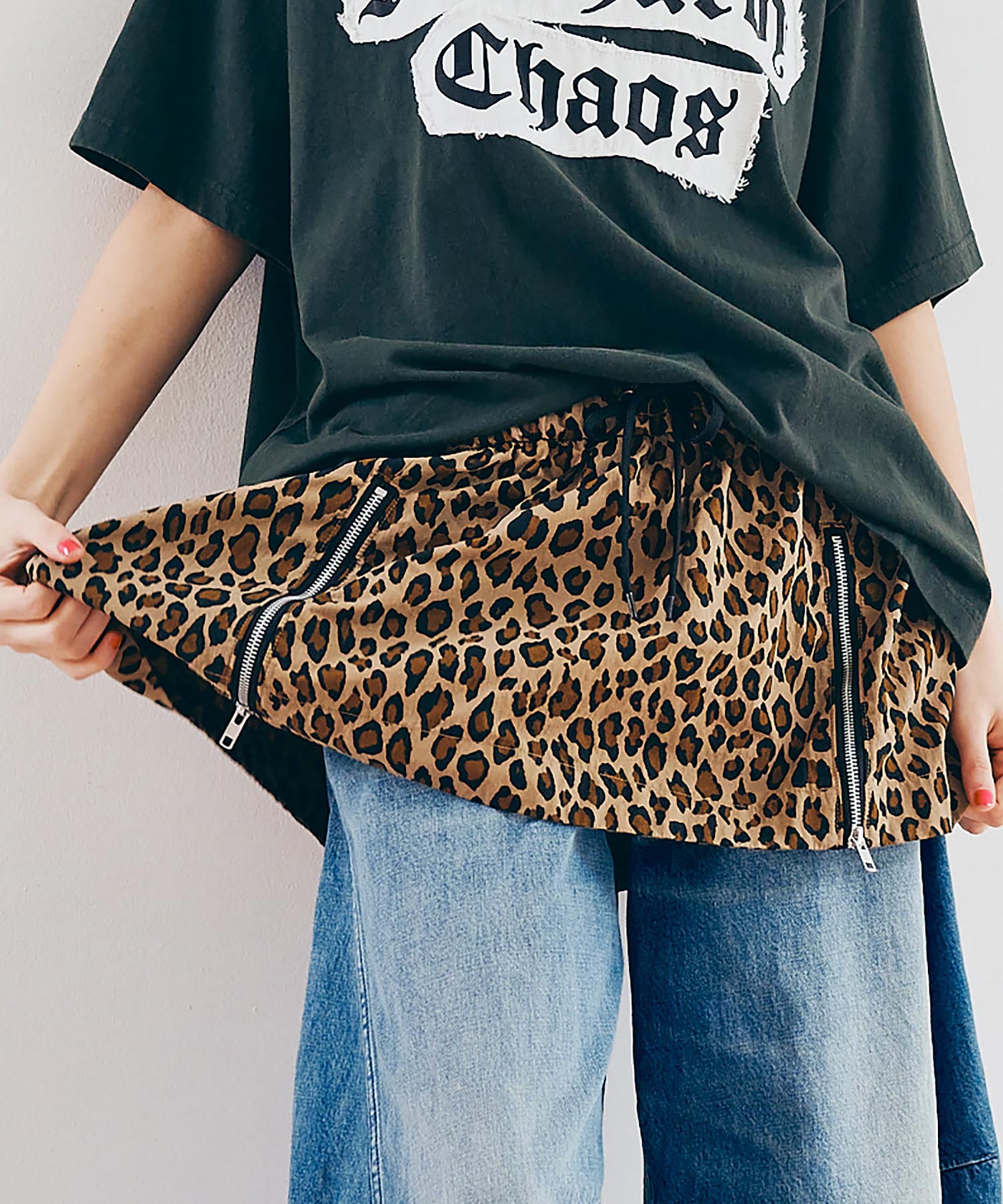 G1103 レオパードZipギャザーミニ