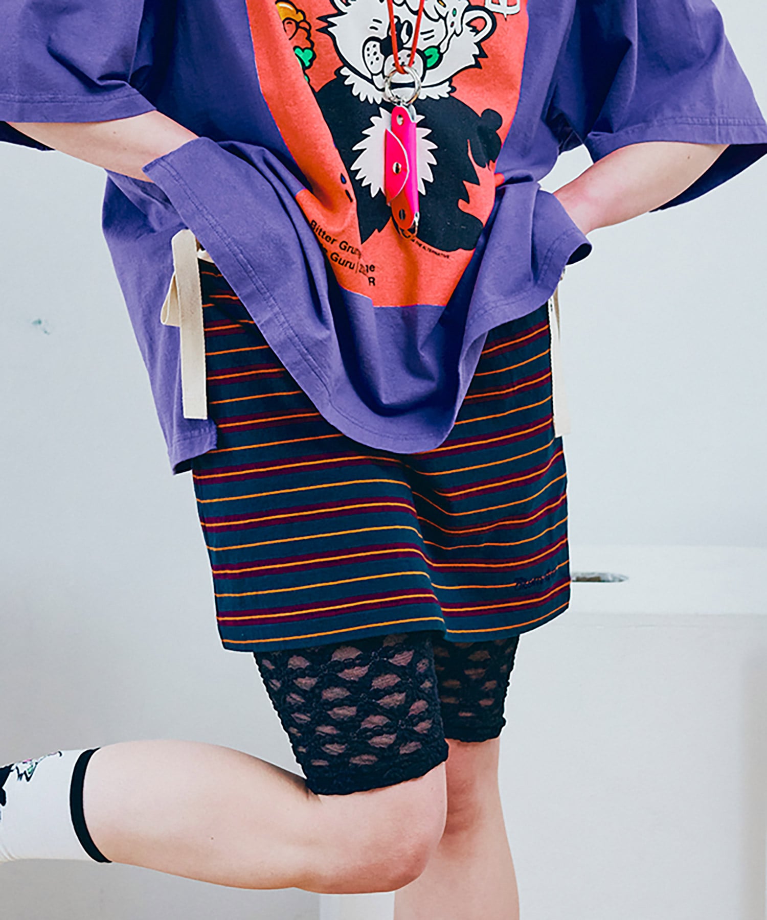 G1105 マルチボーダーレイヤードミニスカート