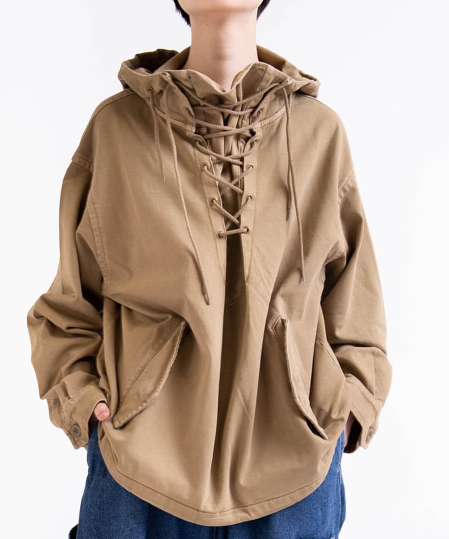 J1953 プレーティング天竺アノラックパーカー