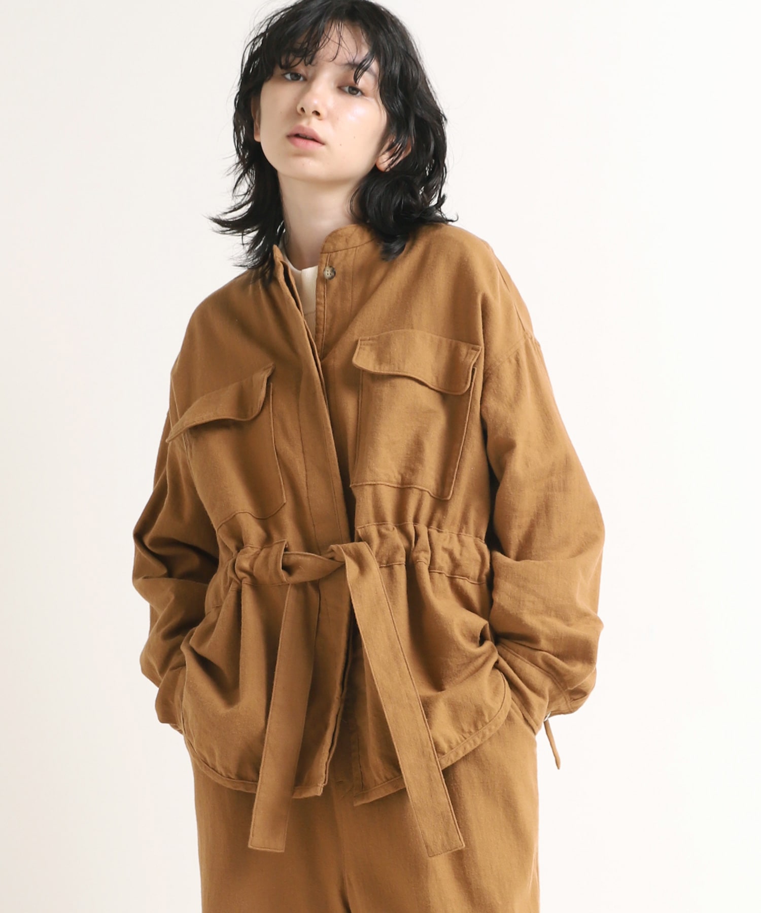 J1960 ウールリネンミドル丈シャツジャケット