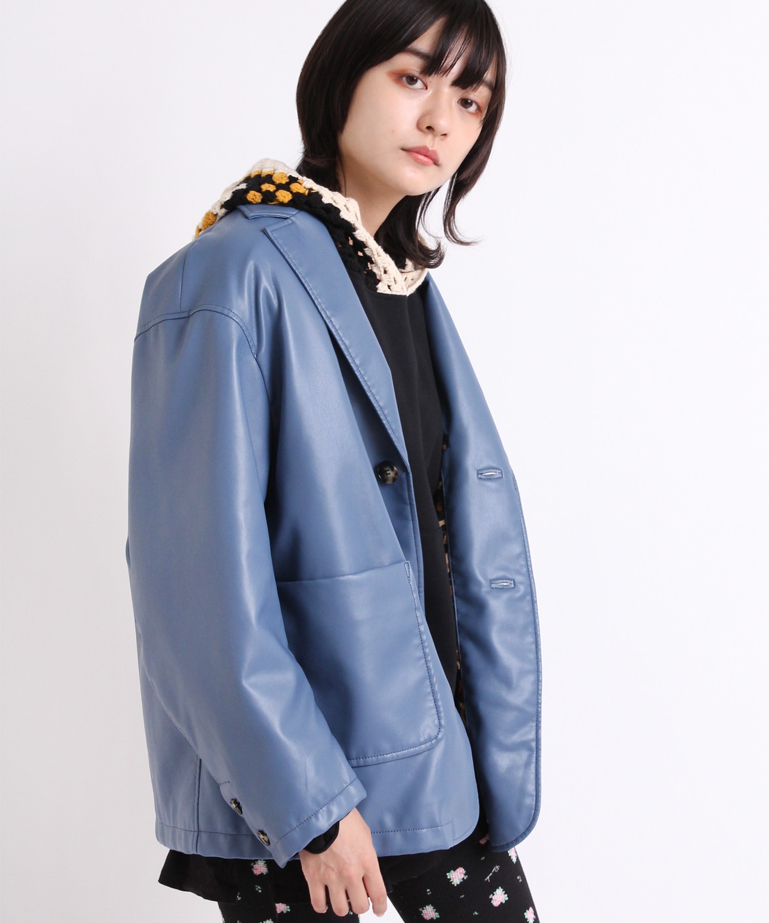 J2029 PUレザーテーラードジャケット