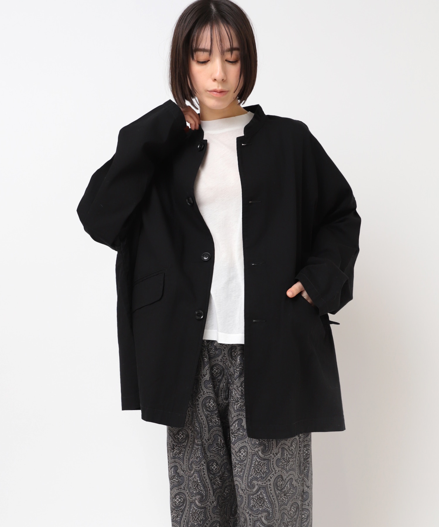 J2105 スタンドカラーロングジャケット