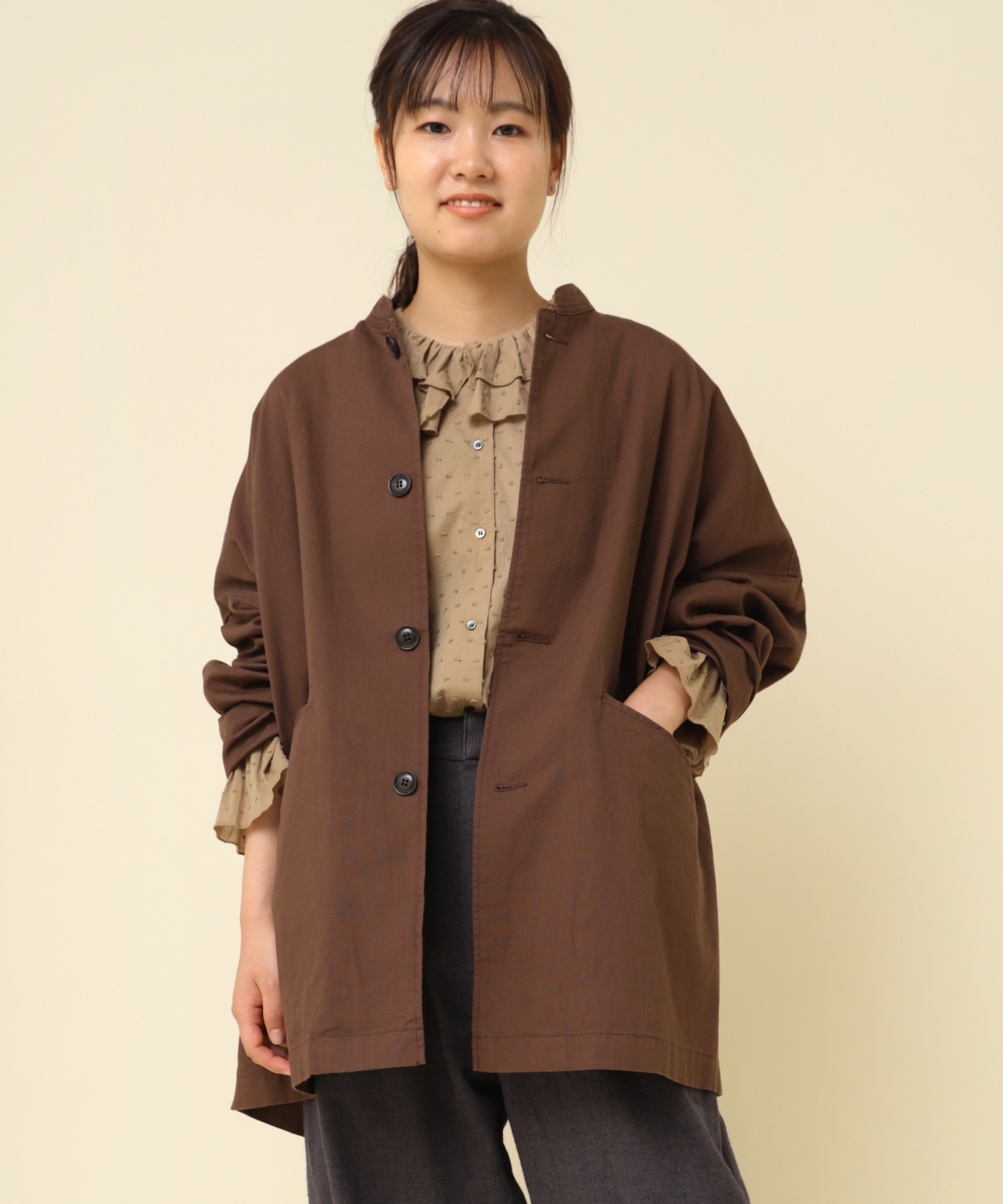 J2105 スタンドカラーロングジャケット