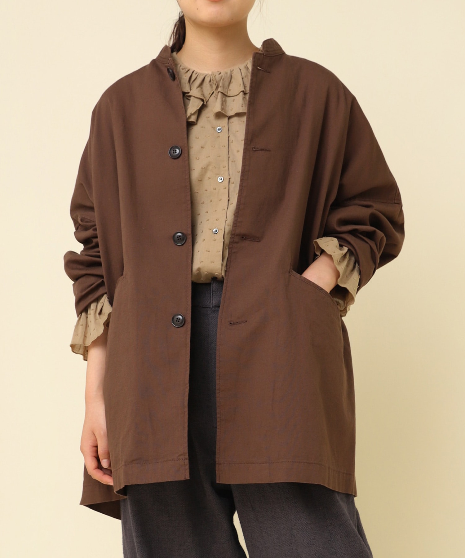 J2105 スタンドカラーロングジャケット