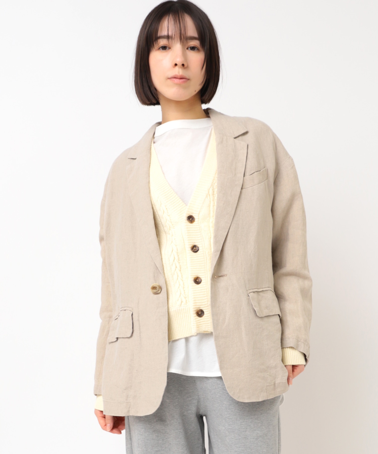J2141 オーガニックリネンテーラードジャケット