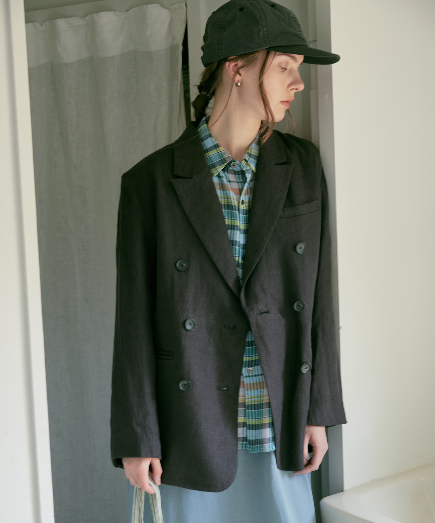 J2154 DOUBLE BREASTED LINEN JACKET