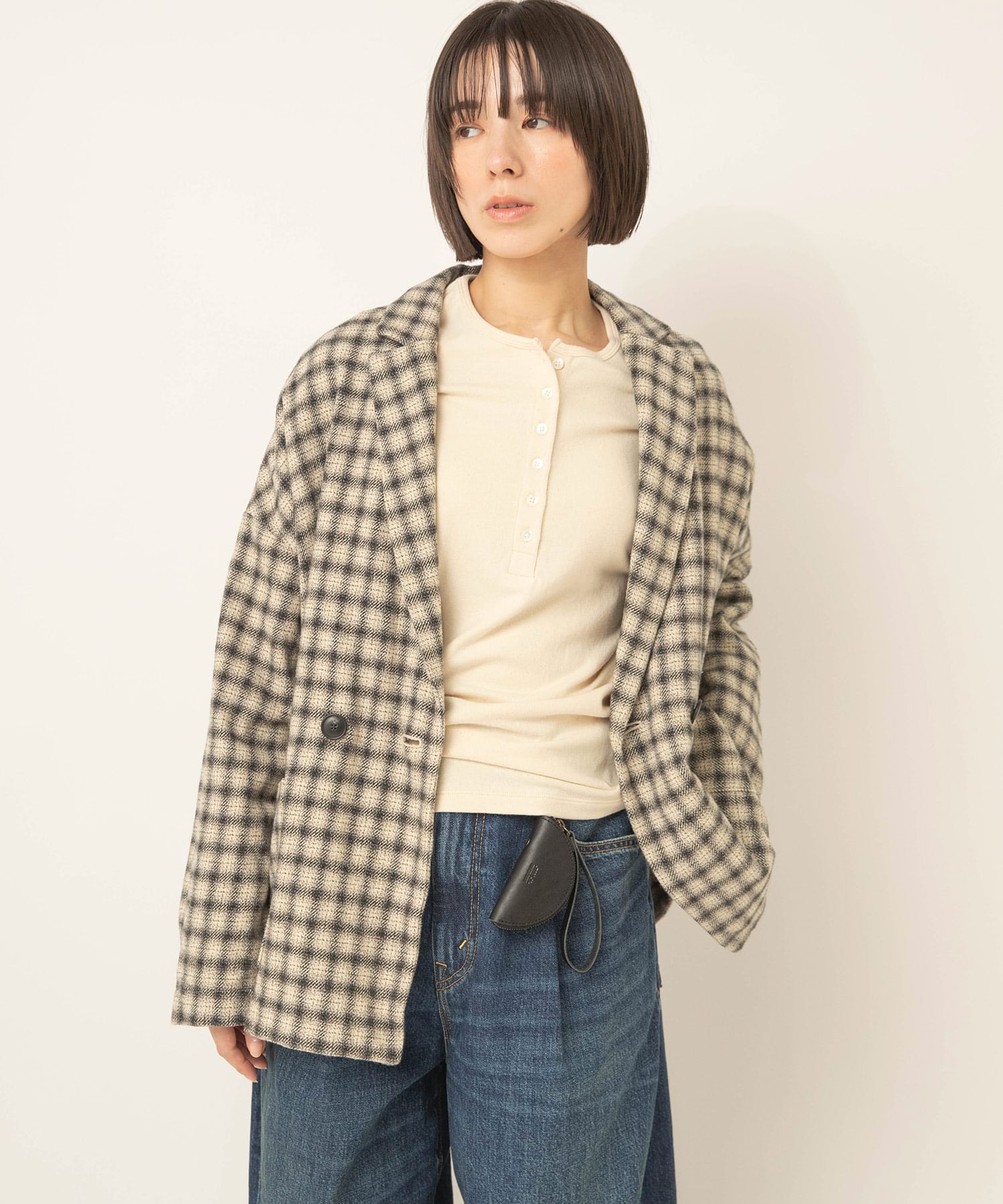 J2202 TWEEDY COTTON チェックダブルジャケット
