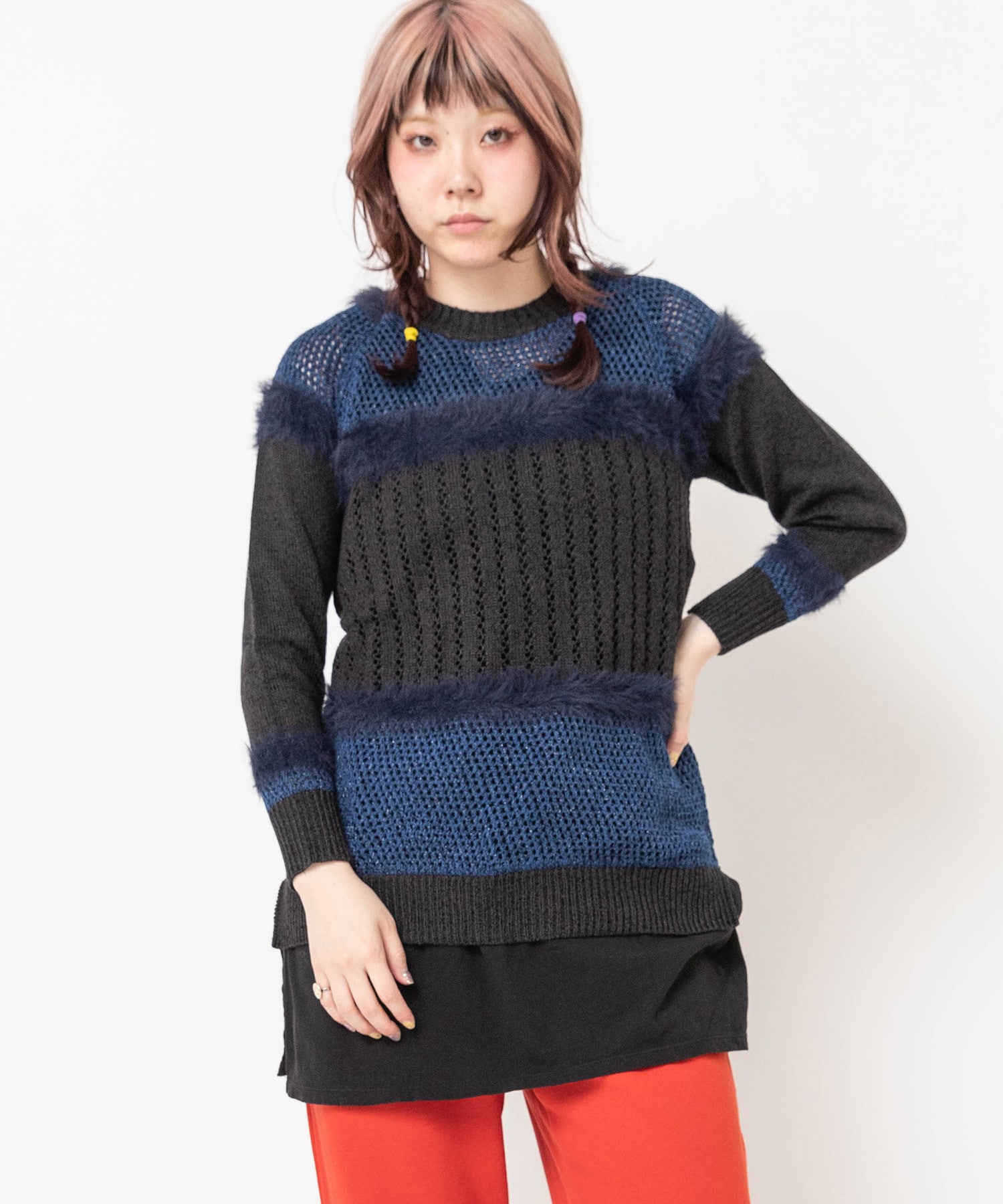 K2240 ファンシーヤーンMixロング丈プルオーバー