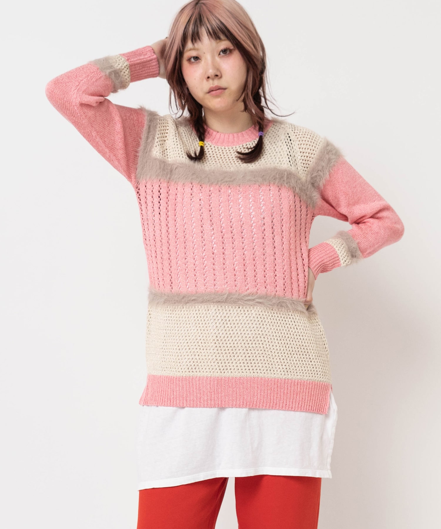 K2240 ファンシーヤーンMixロング丈プルオーバー