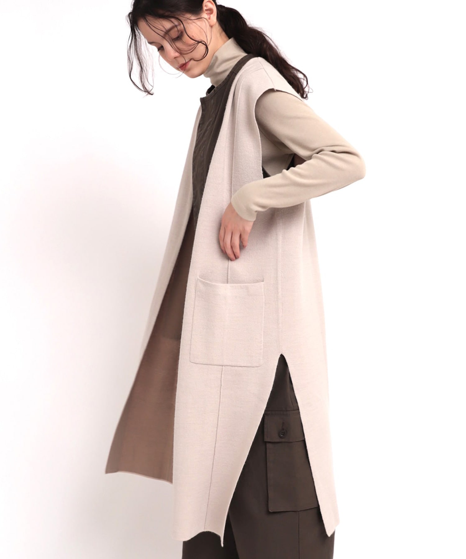 K2557 接結ロングニットジレ