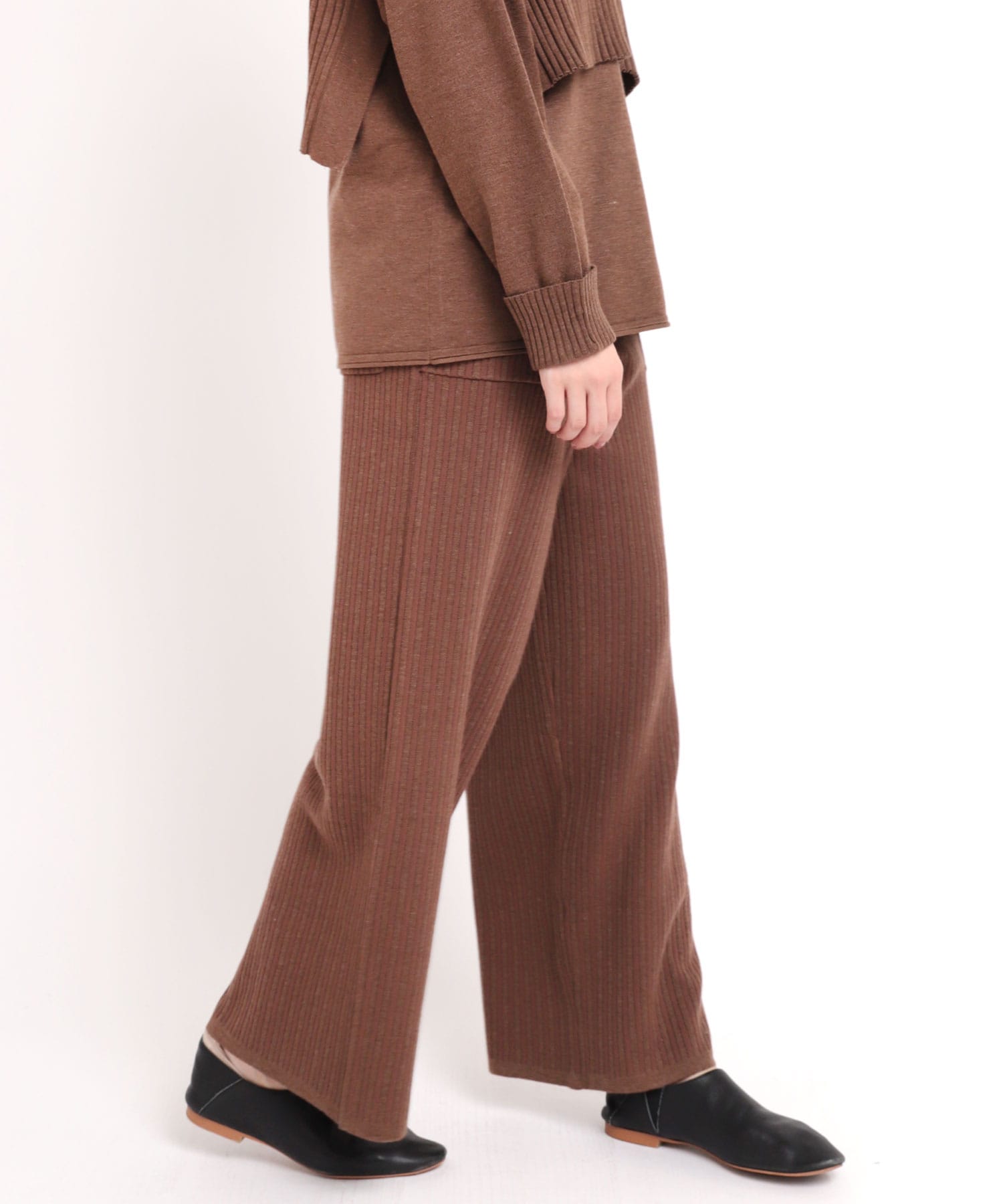 K2565 ジャガードリブワイドニットパンツ