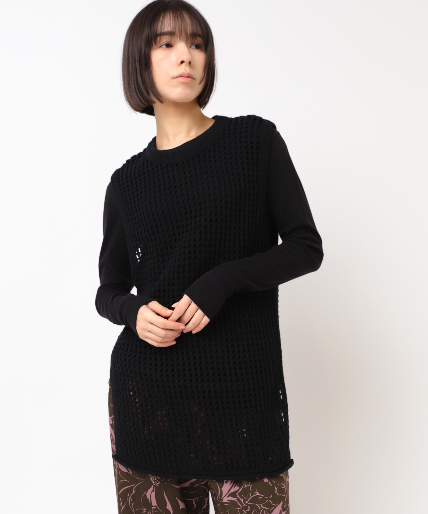 K2633 ループヤーンメッシュロングベスト