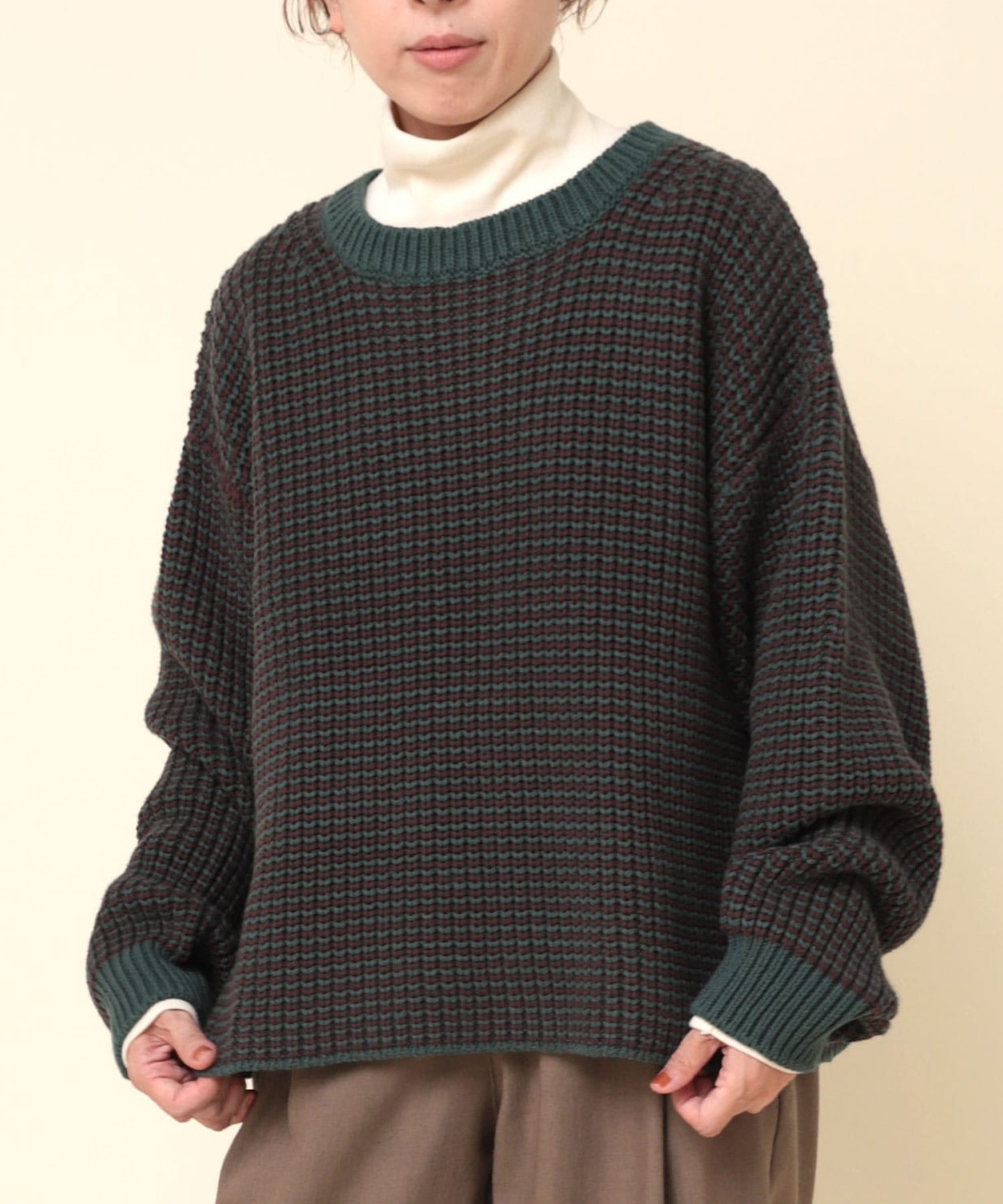 K2648 配色畦ニットプルオーバー
