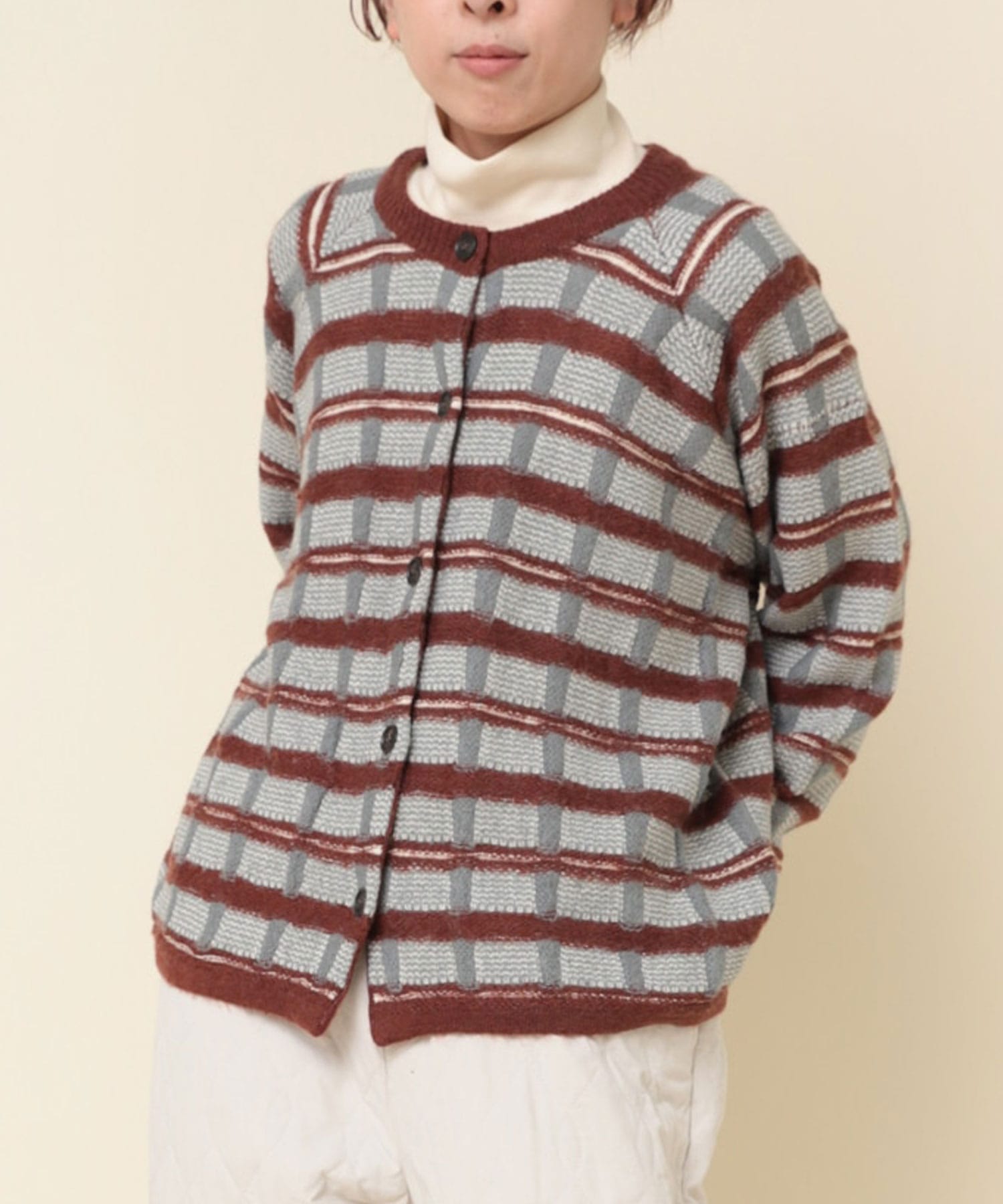 K2664 モヘアチェックカーディガン