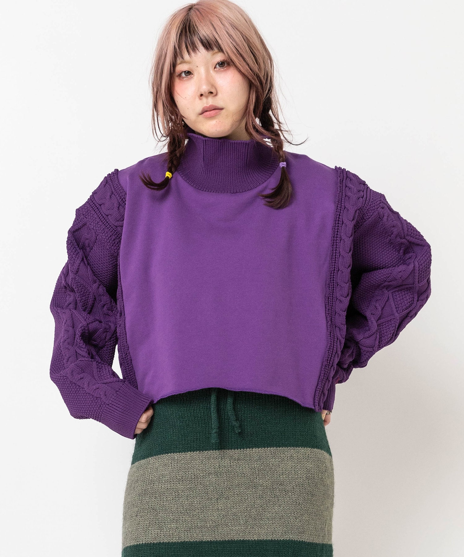 K2709 アランニットコンビ裏毛タートル