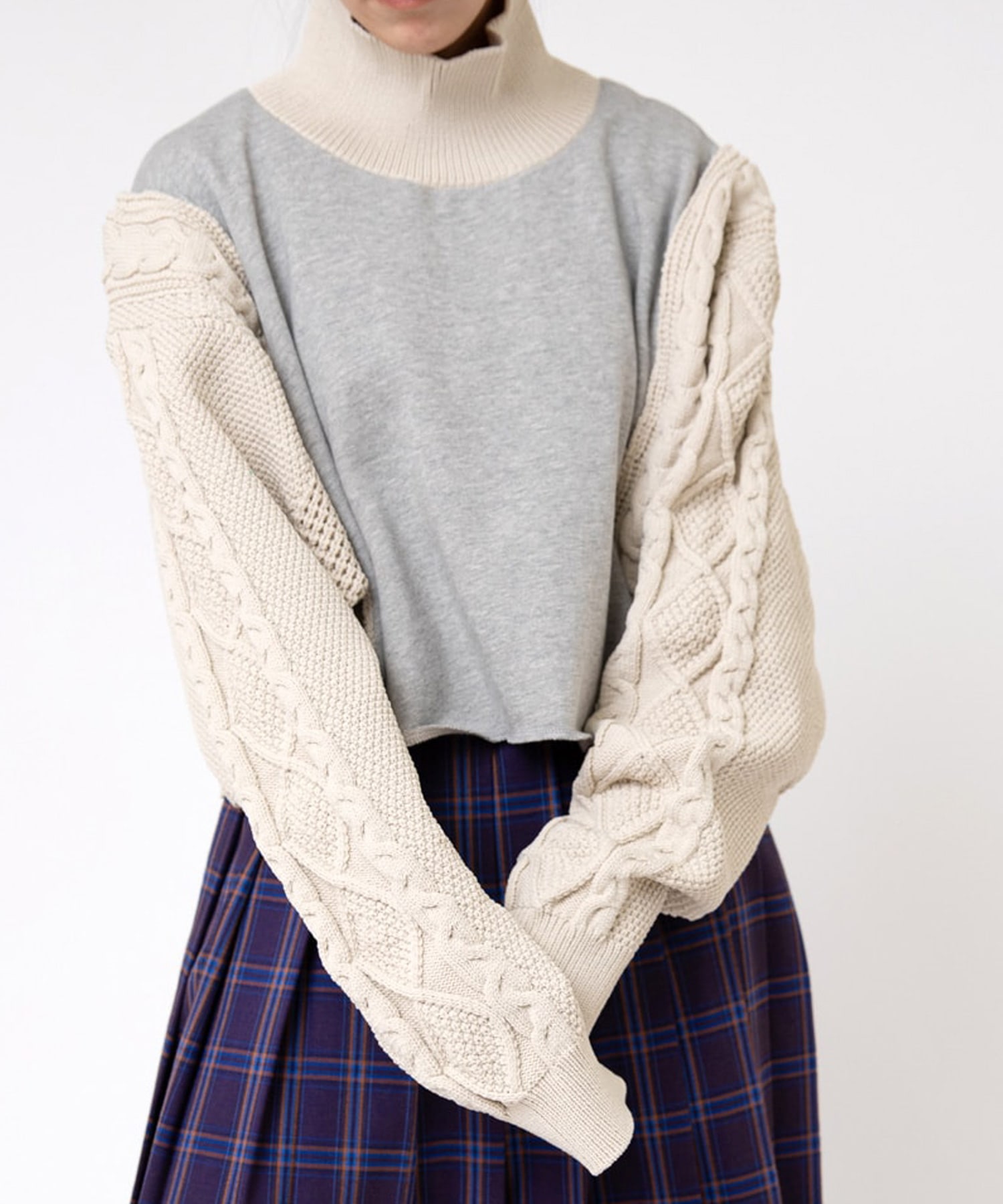 K2709 アランニットコンビ裏毛タートル