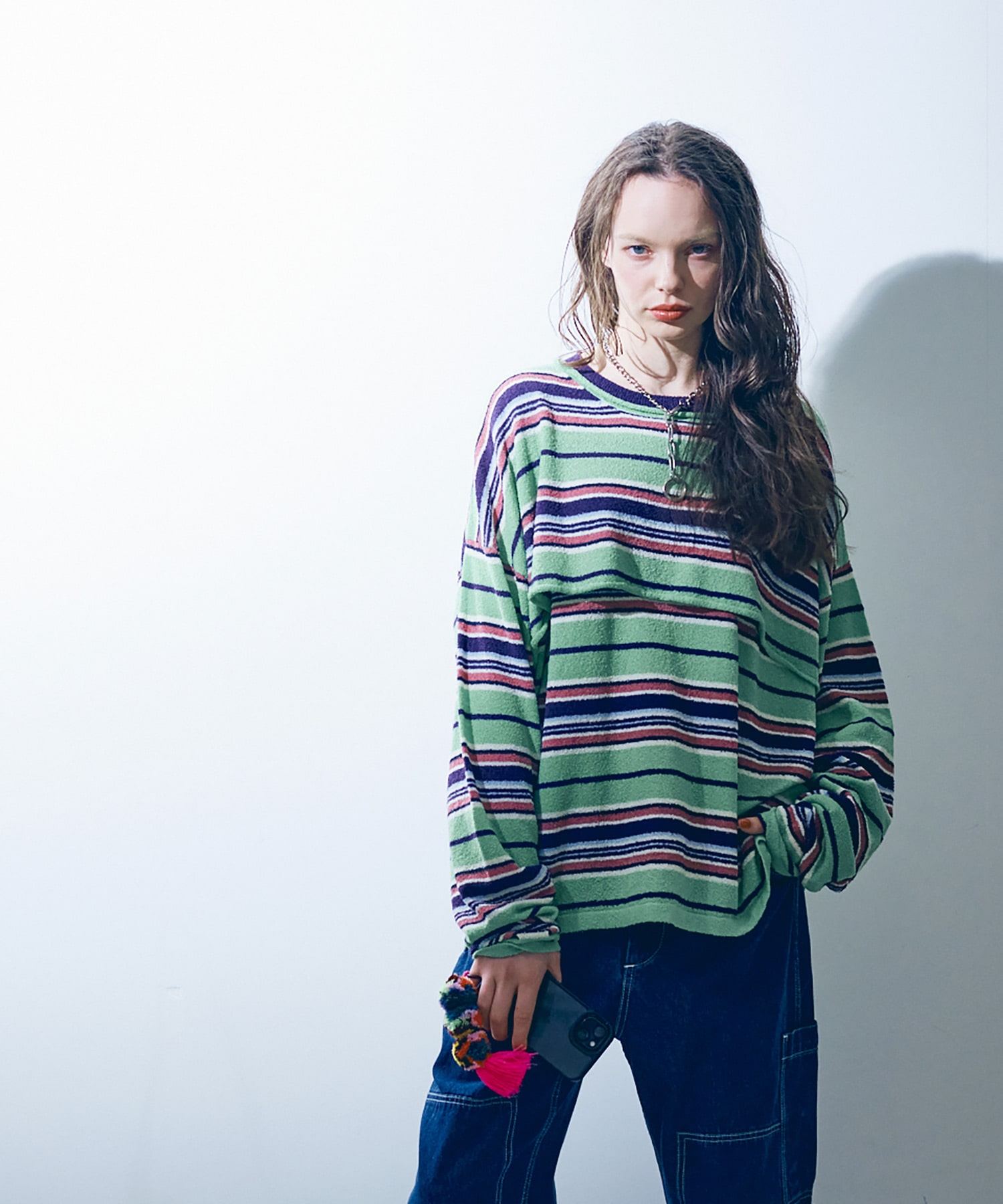 K2717 ループヤーンボーダーレイヤードプルオーバー