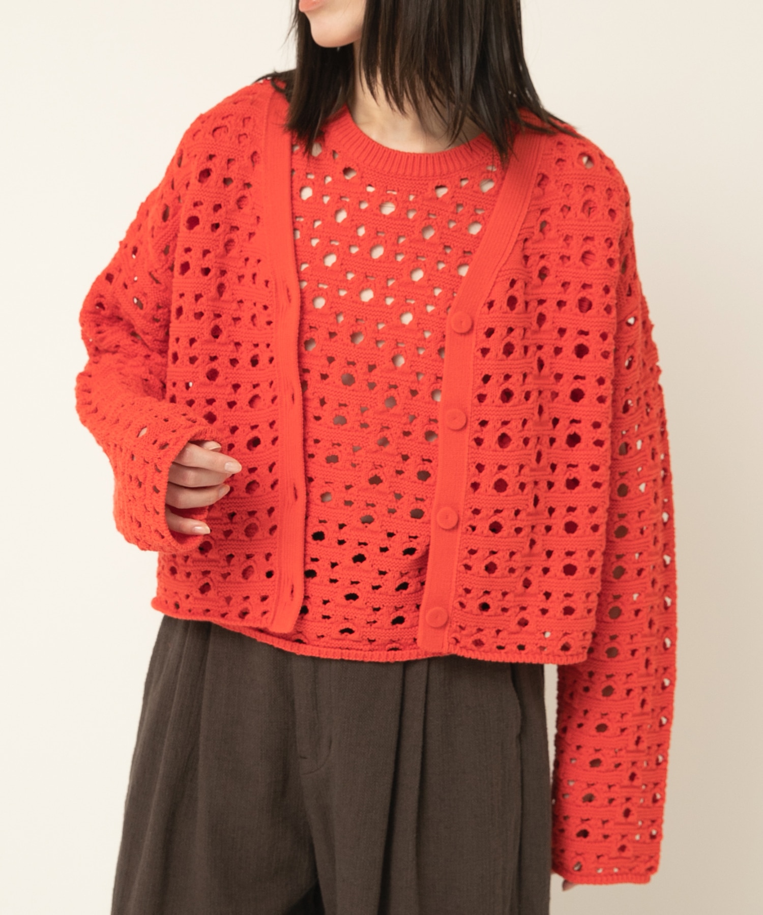 K2720 ランダムホールカーデ