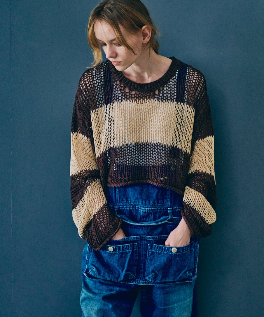 K2722 ワイドボーダーメッシュプルオーバー