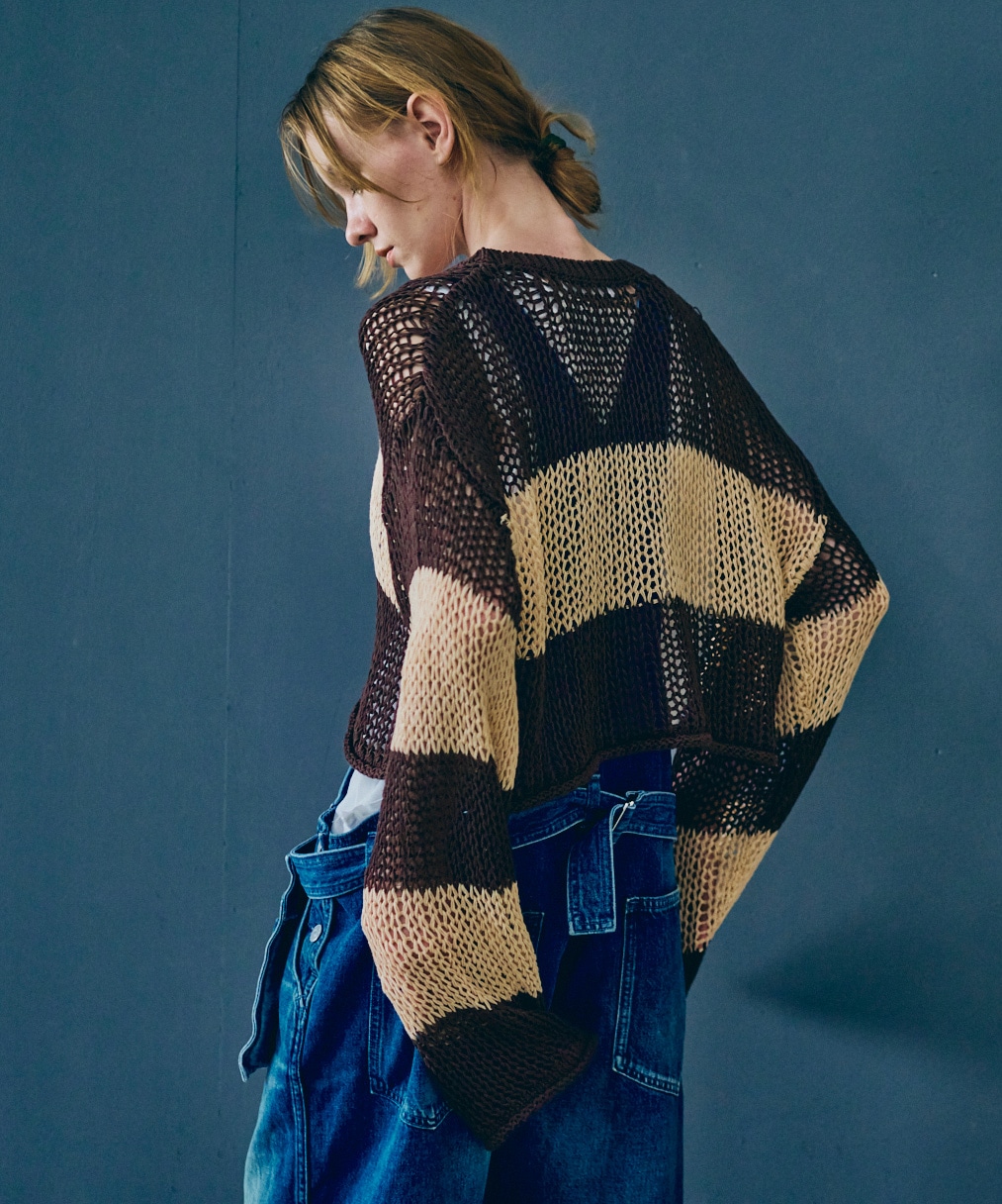 K2722 ワイドボーダーメッシュプルオーバー