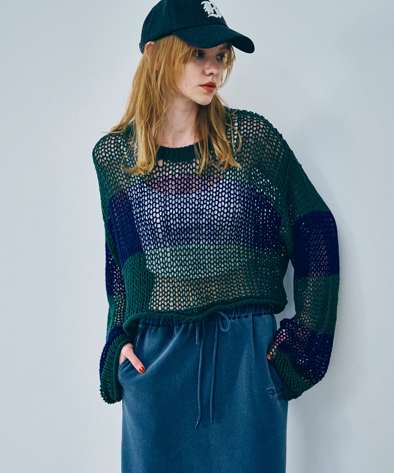 K2722 ワイドボーダーメッシュプルオーバー