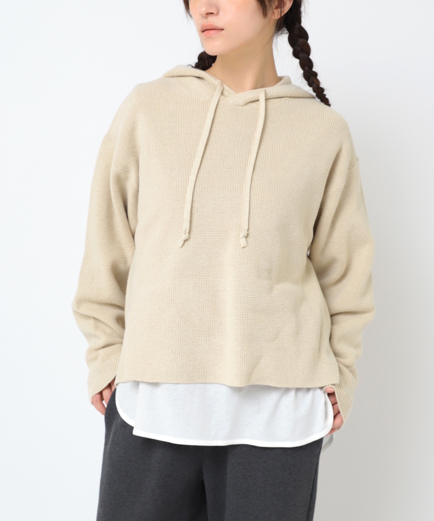 K2726 ワッフルニットフーディー