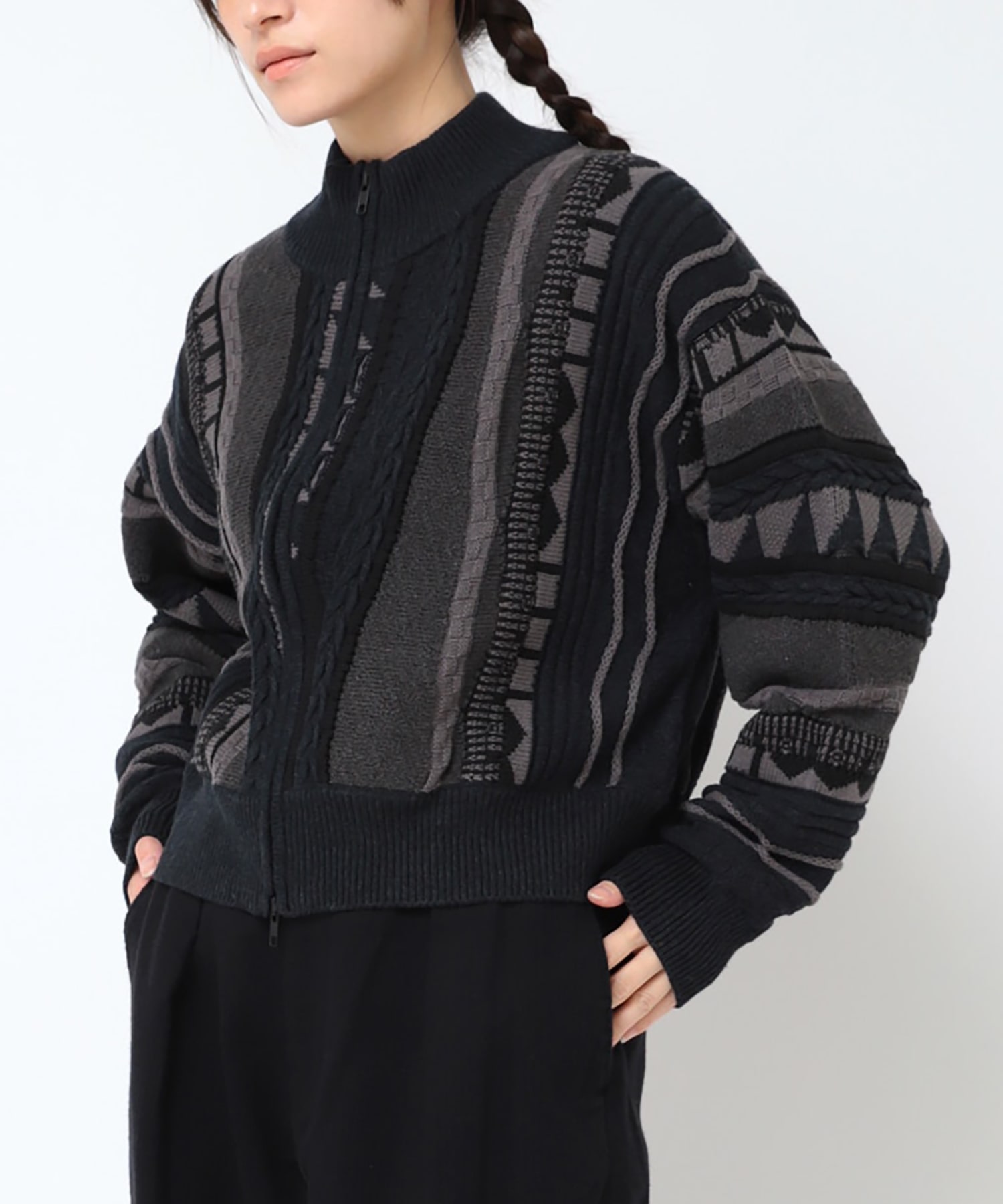 K2731 3DニットZIP UPカーデ