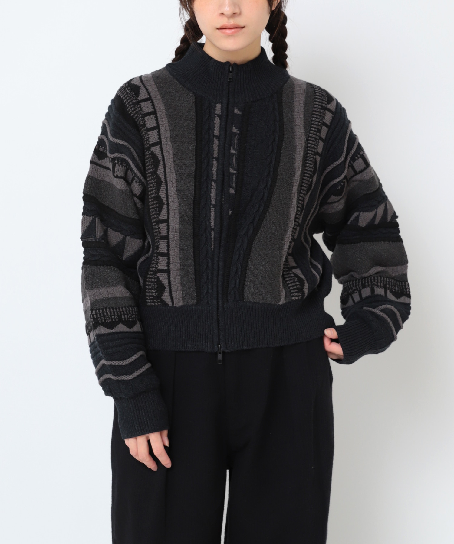 K2731 3DニットZIP UPカーデ
