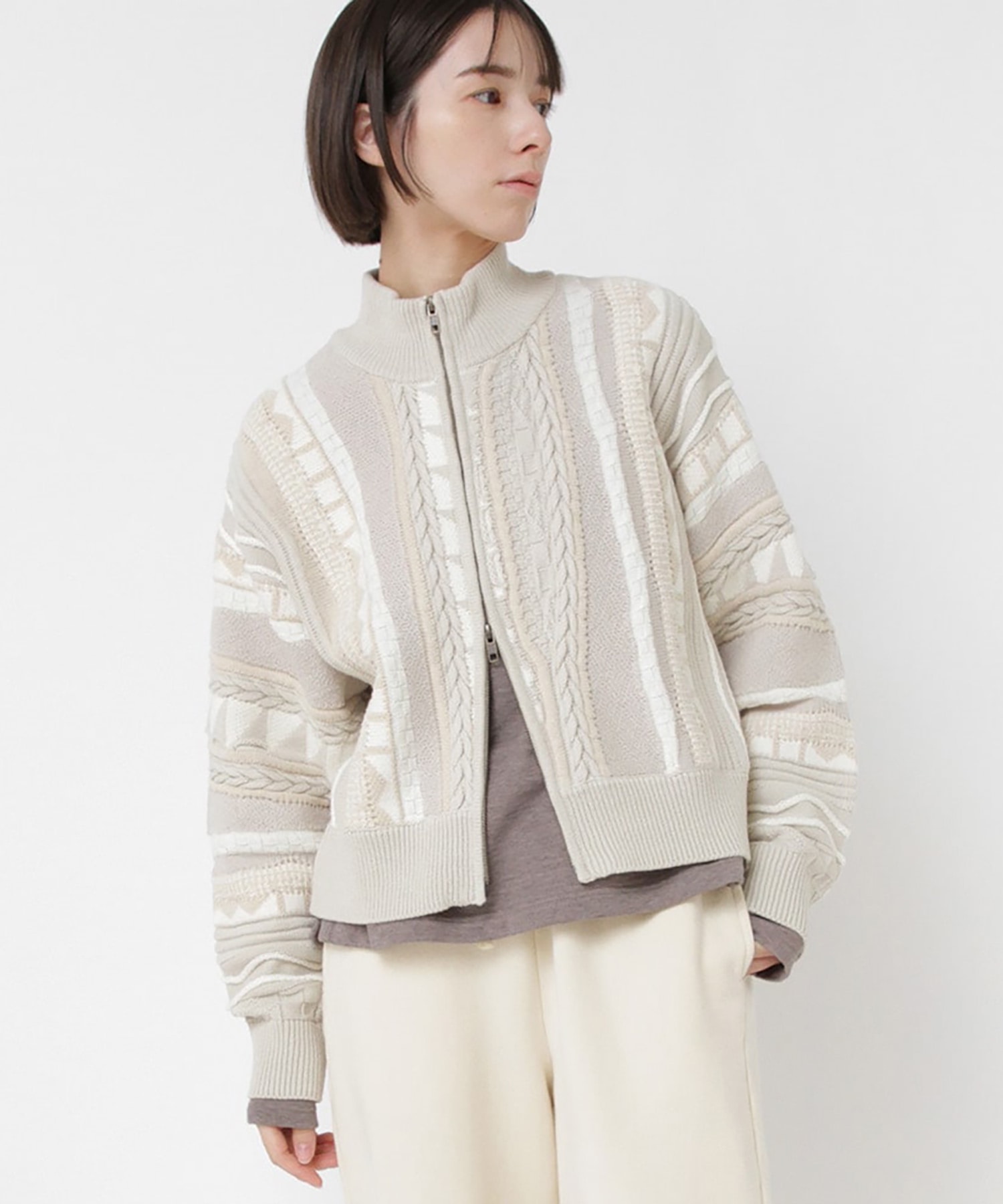 K2731 3DニットZIP UPカーデ
