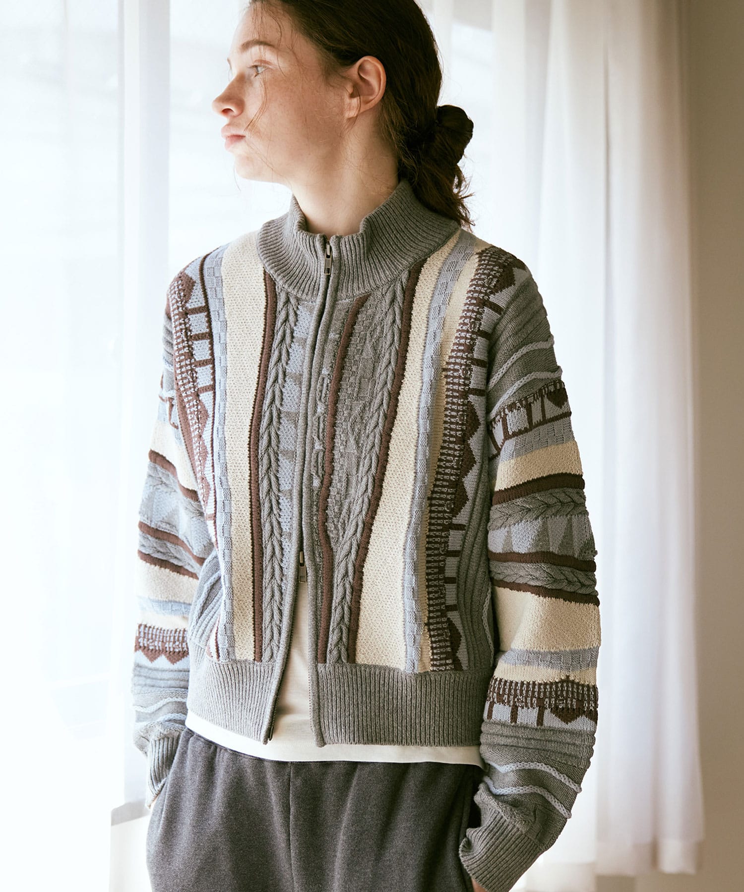 K2731 3DニットZIP UPカーデ