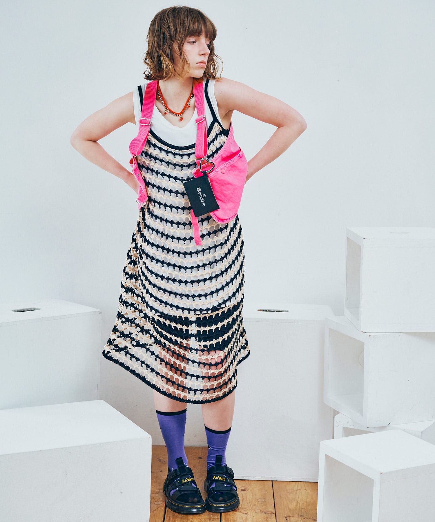 K2748 BIGメッシュボーダーキャミワンピース