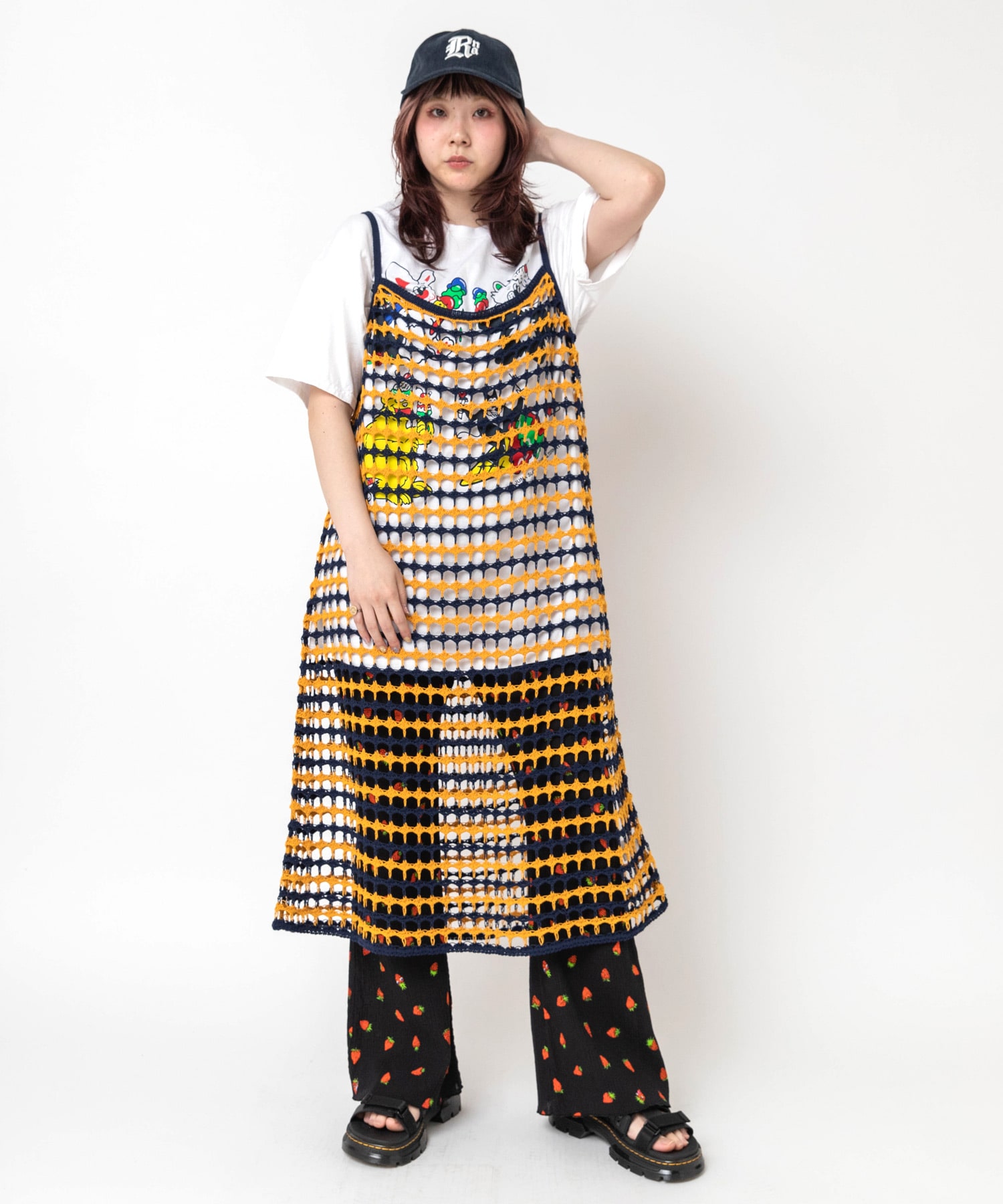 K2748 BIGメッシュボーダーキャミワンピース