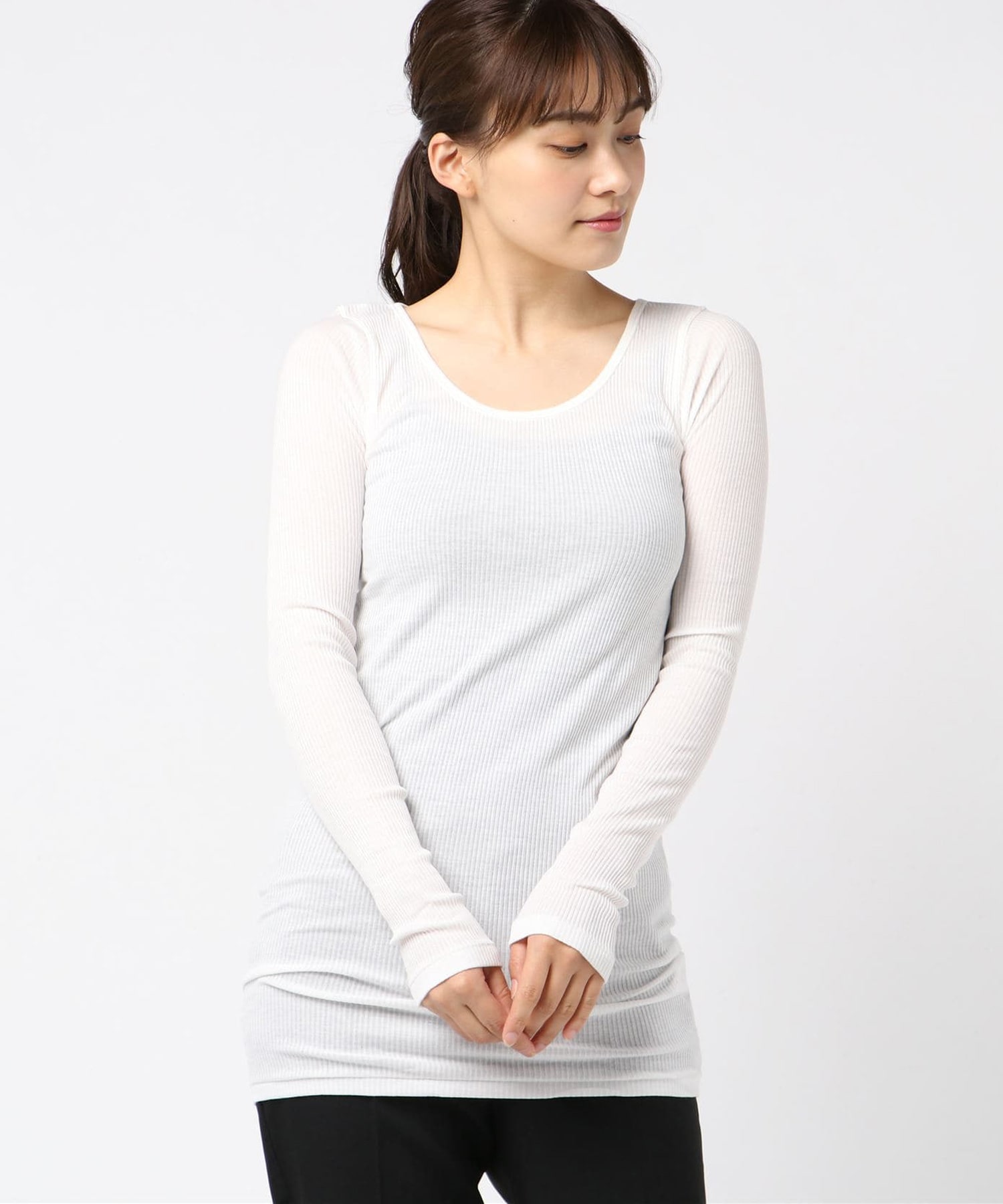 L6436 80/2リブロング丈ロンT