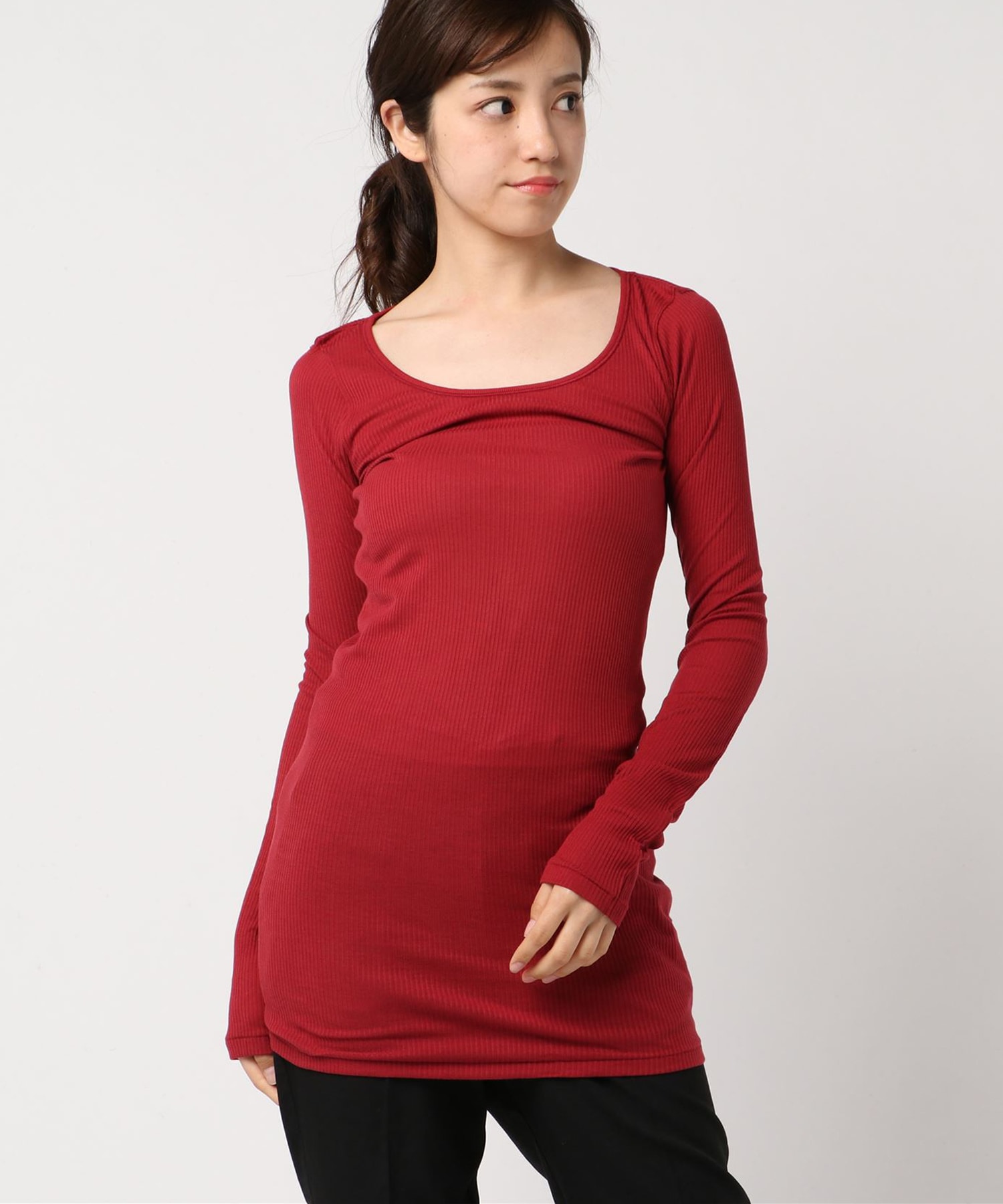 L6436 80/2リブロング丈ロンT