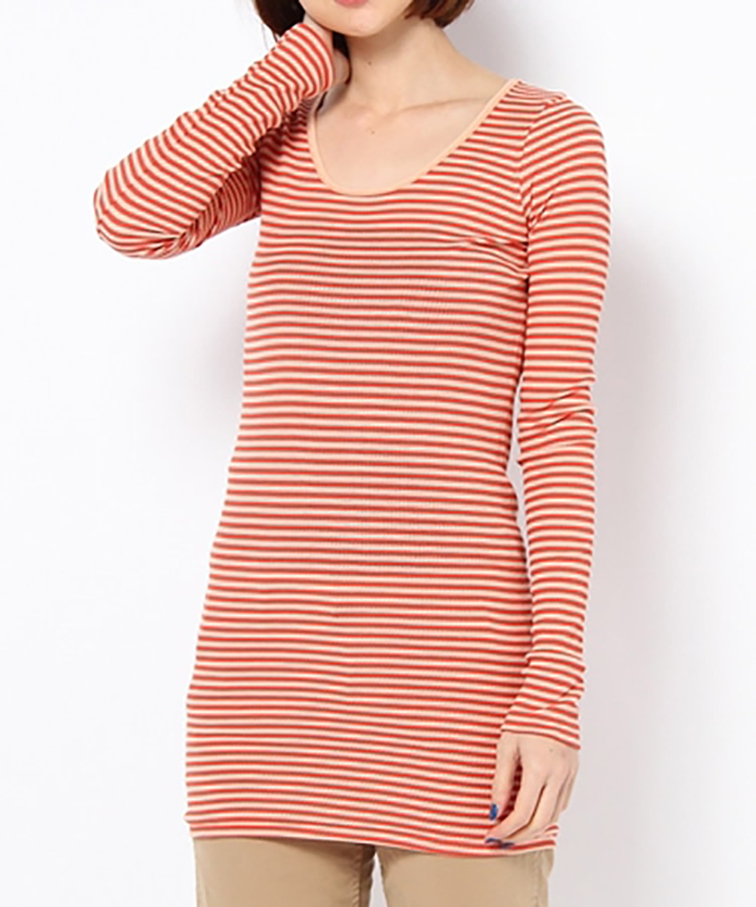 L7310 リブロング丈ボーダーロンT