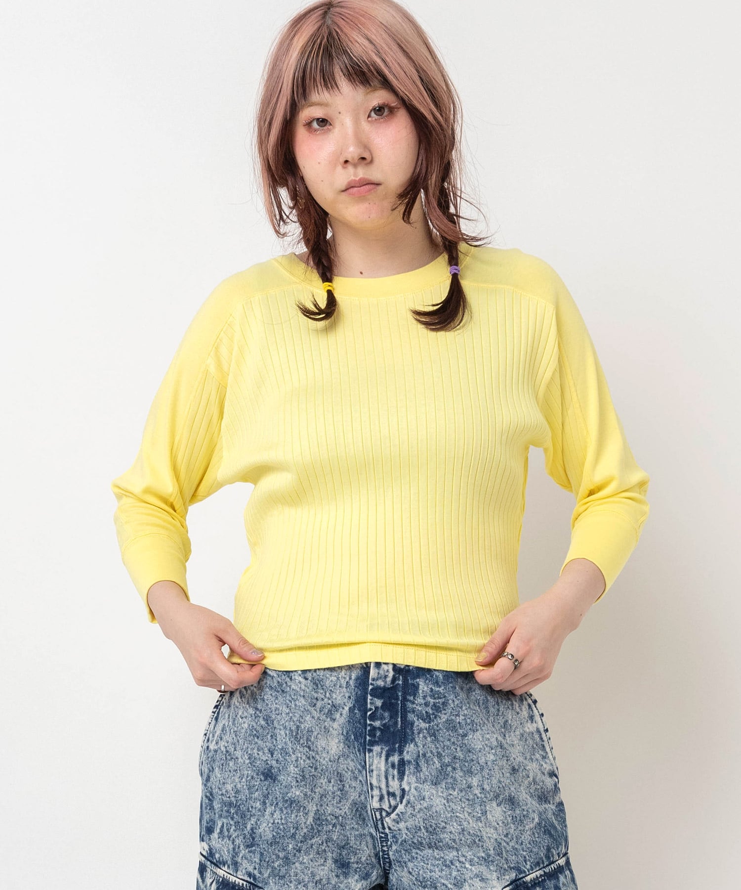 M0655 ワイドリブ七分袖プルオーバー