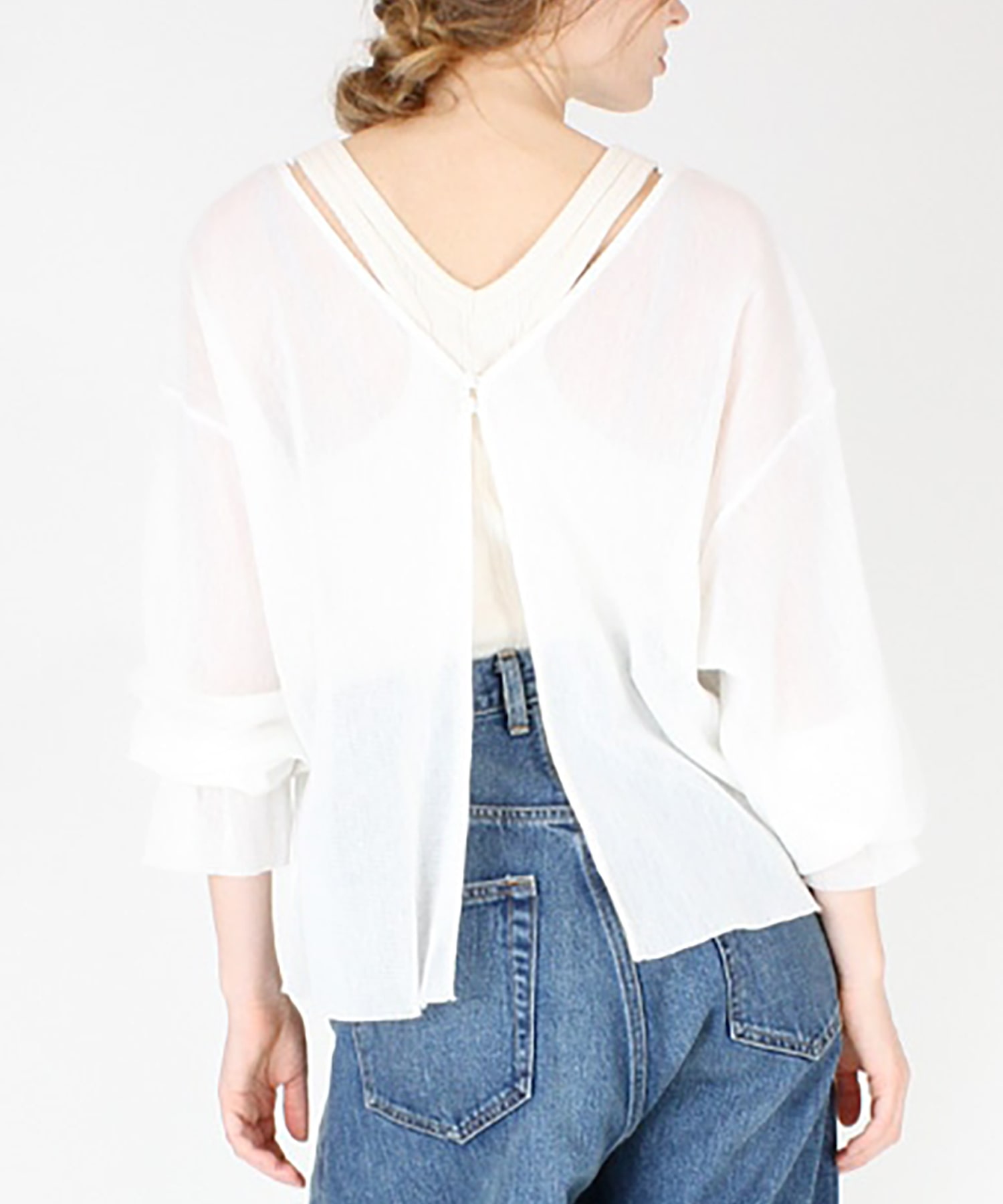 M0705 デザインスリーブコットンチュールプルオーバー