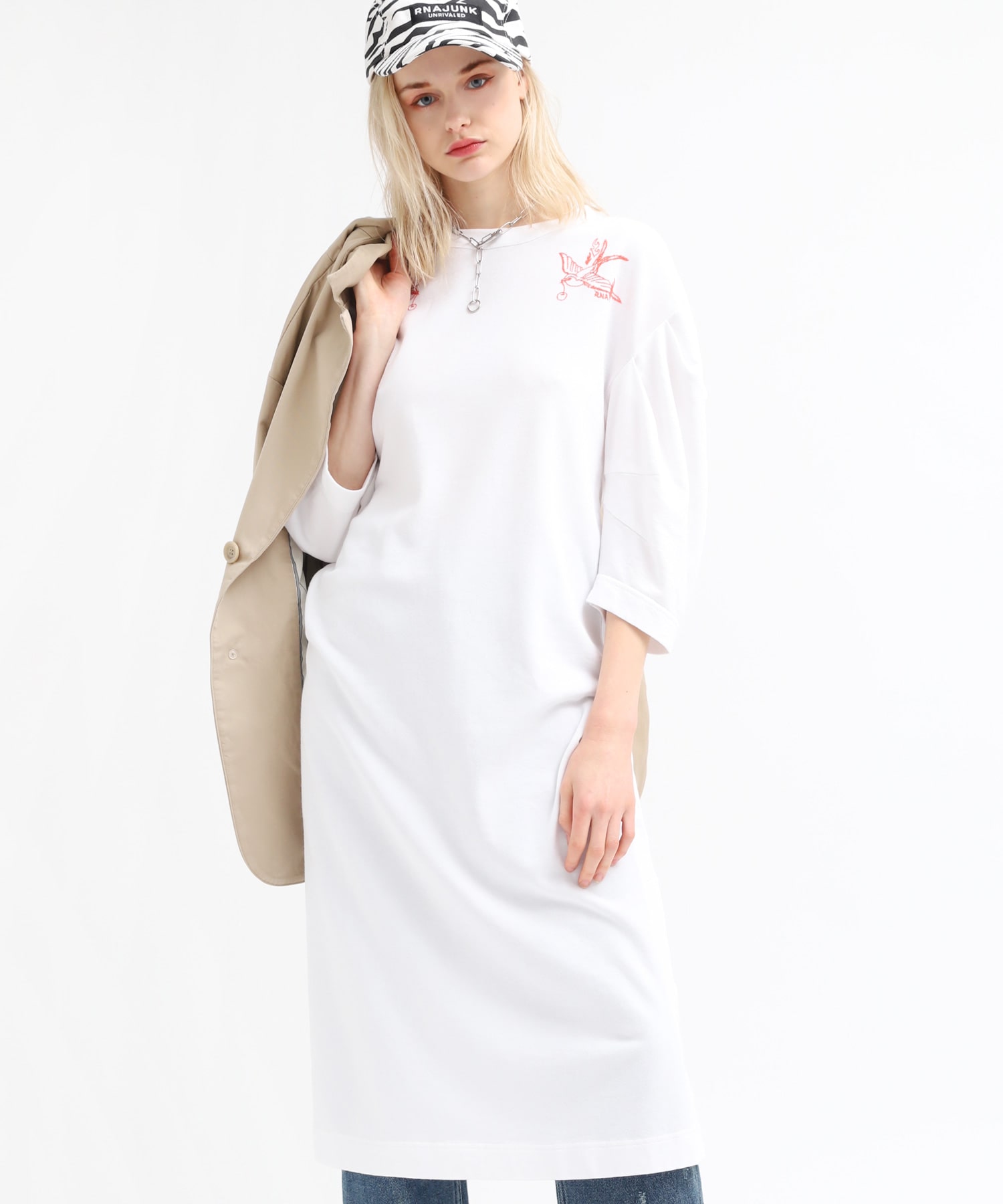 M1323 スリーブデザインマキシT-ワンピ