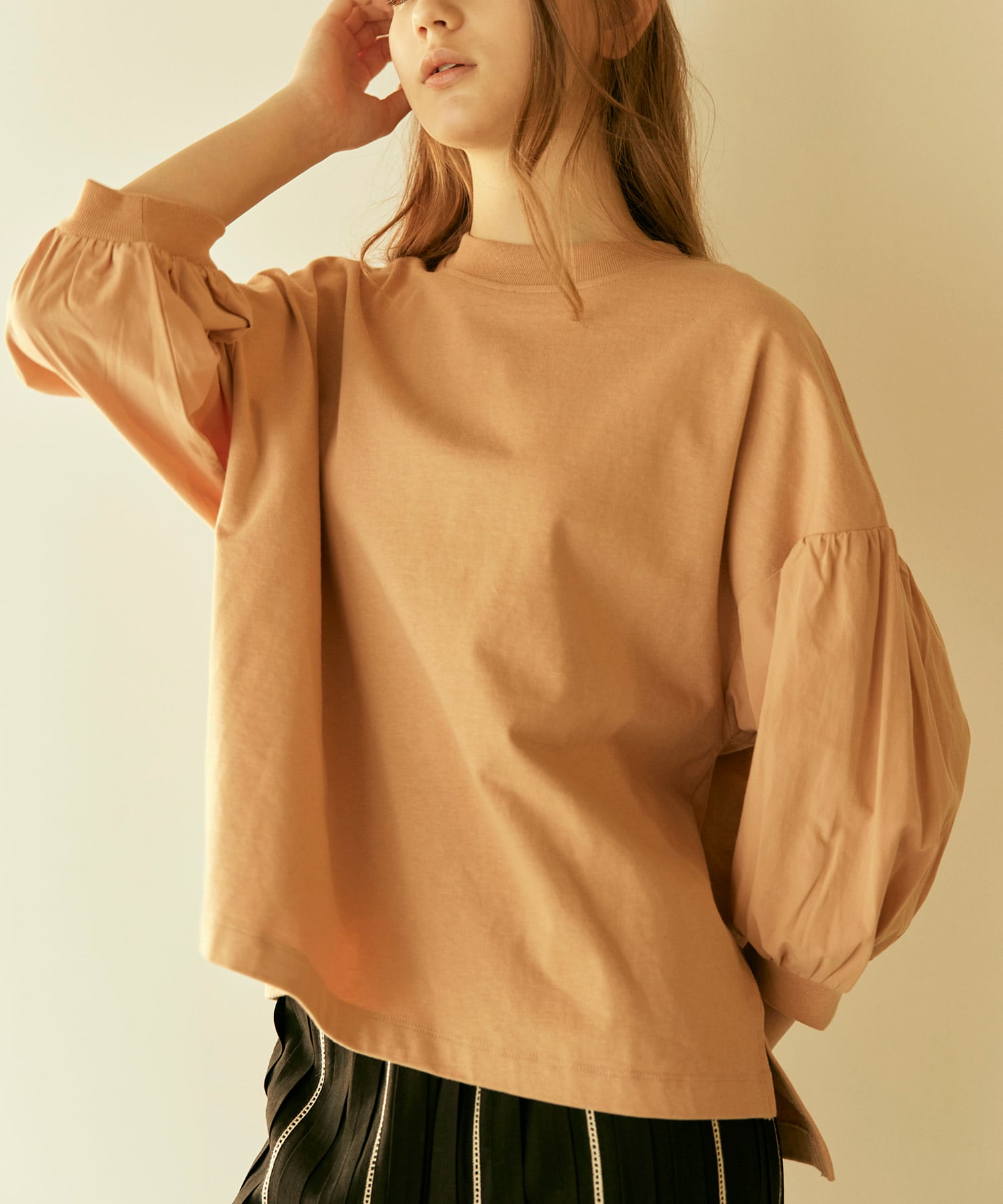 M1819 26/-リサイクルプレーティング布帛コンビプルオーバー