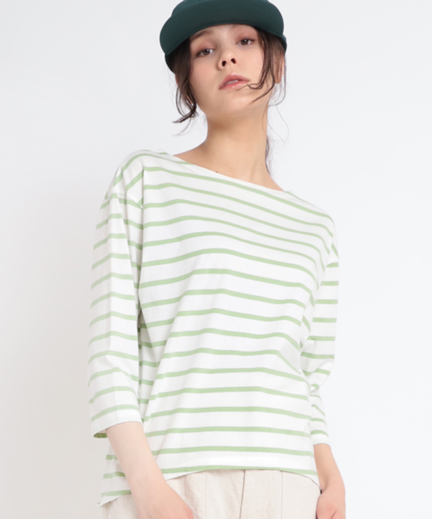 M1827 40/-ボーダー七分袖TEE