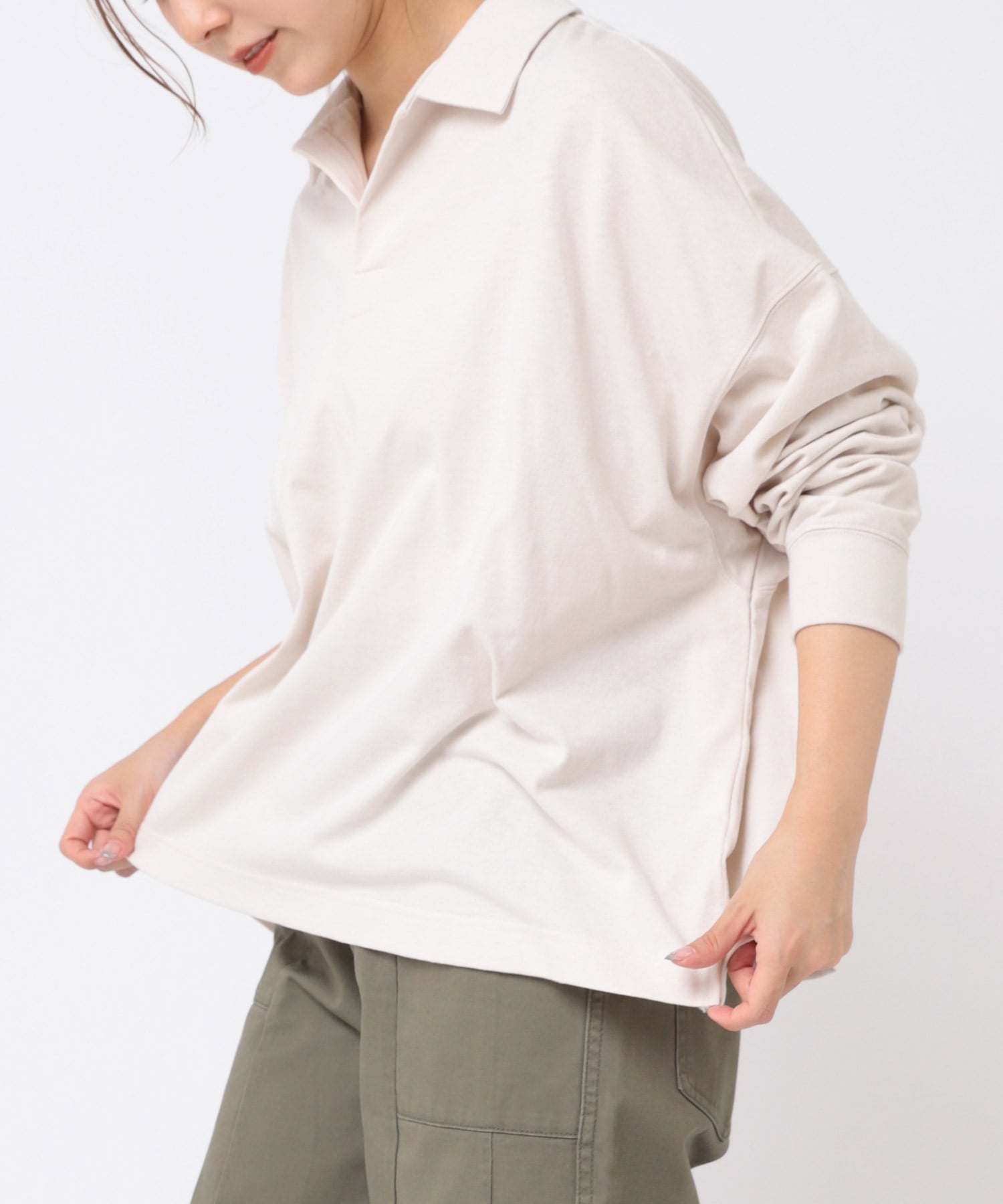 M2095 21/-OE天竺スキッパープルオーバー