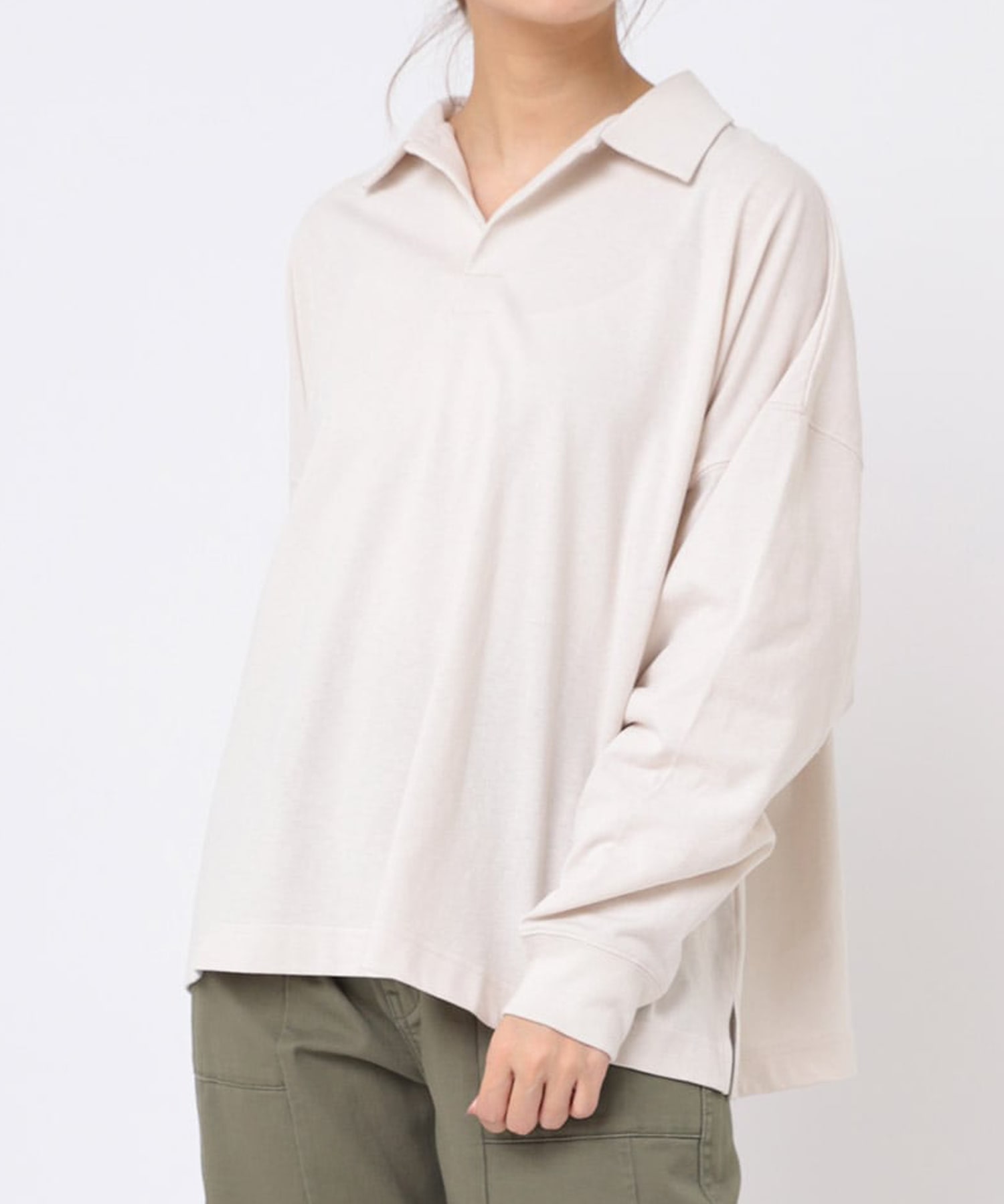 M2095 21/-OE天竺スキッパープルオーバー