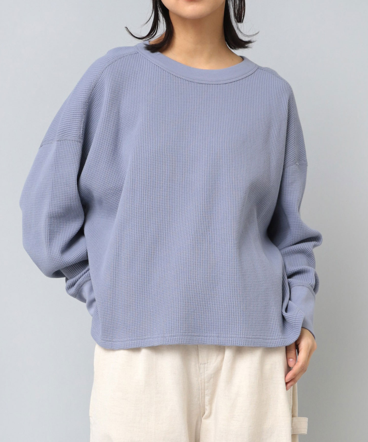 M2196 16/-ワッフルオーバーサイズプルオーバー